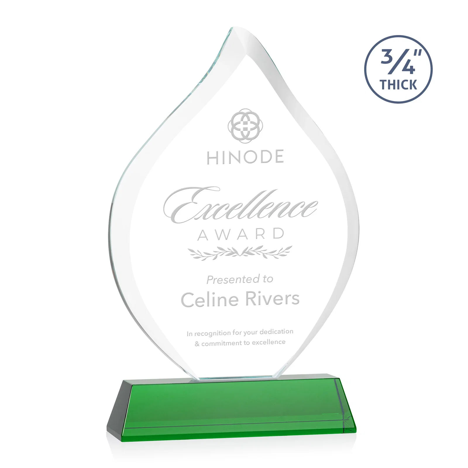 Personalized Starfire Crystal Flame Award on Tall Tapered Base for employee recognition