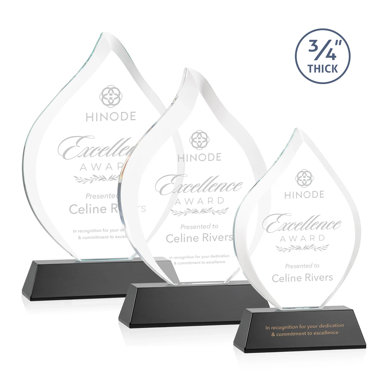 Personalized Starfire Crystal Flame Award on Tall Tapered Base for corporate award ceremonies