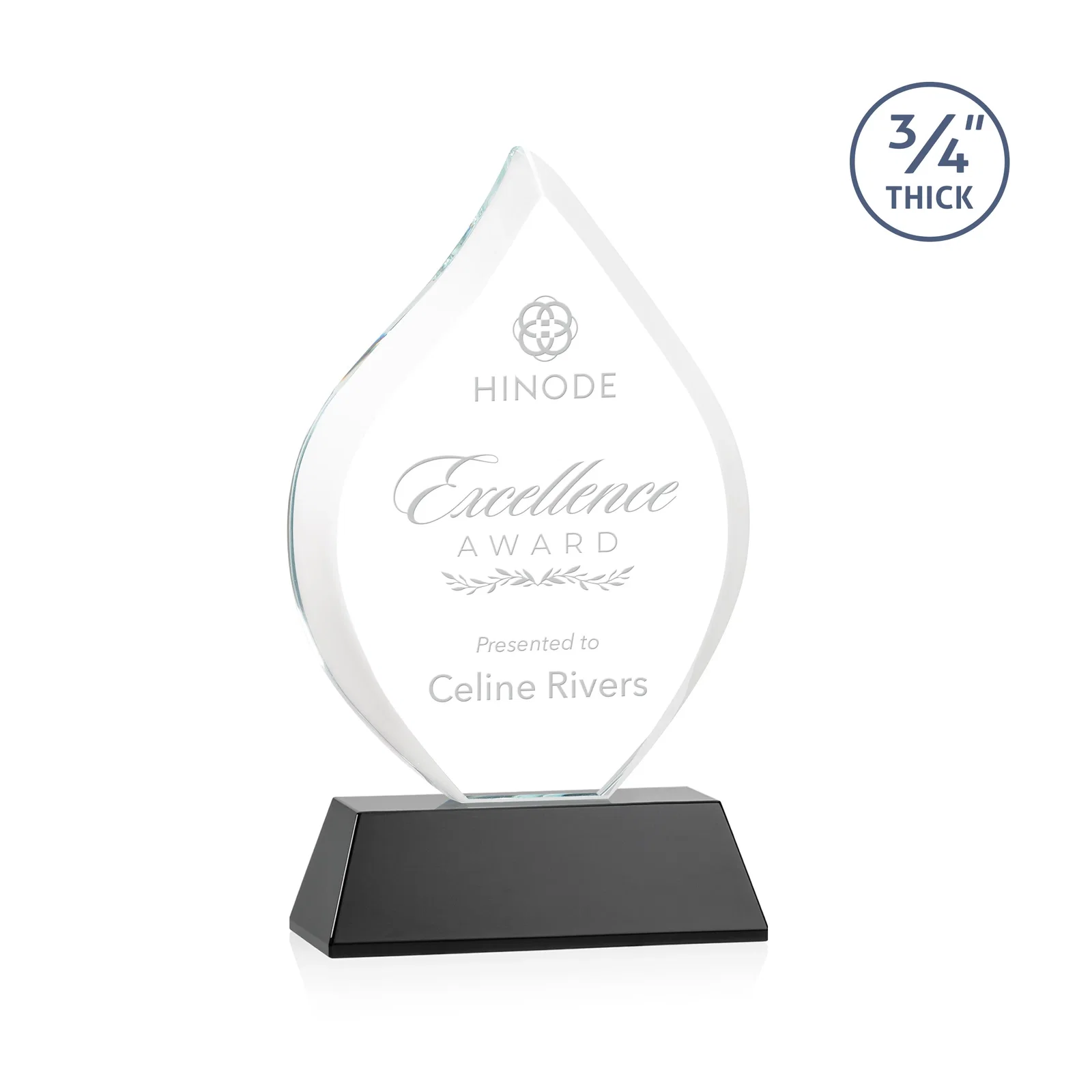 Personalized Starfire Crystal Flame Award on Tall Tapered Base for service anniversary gifts