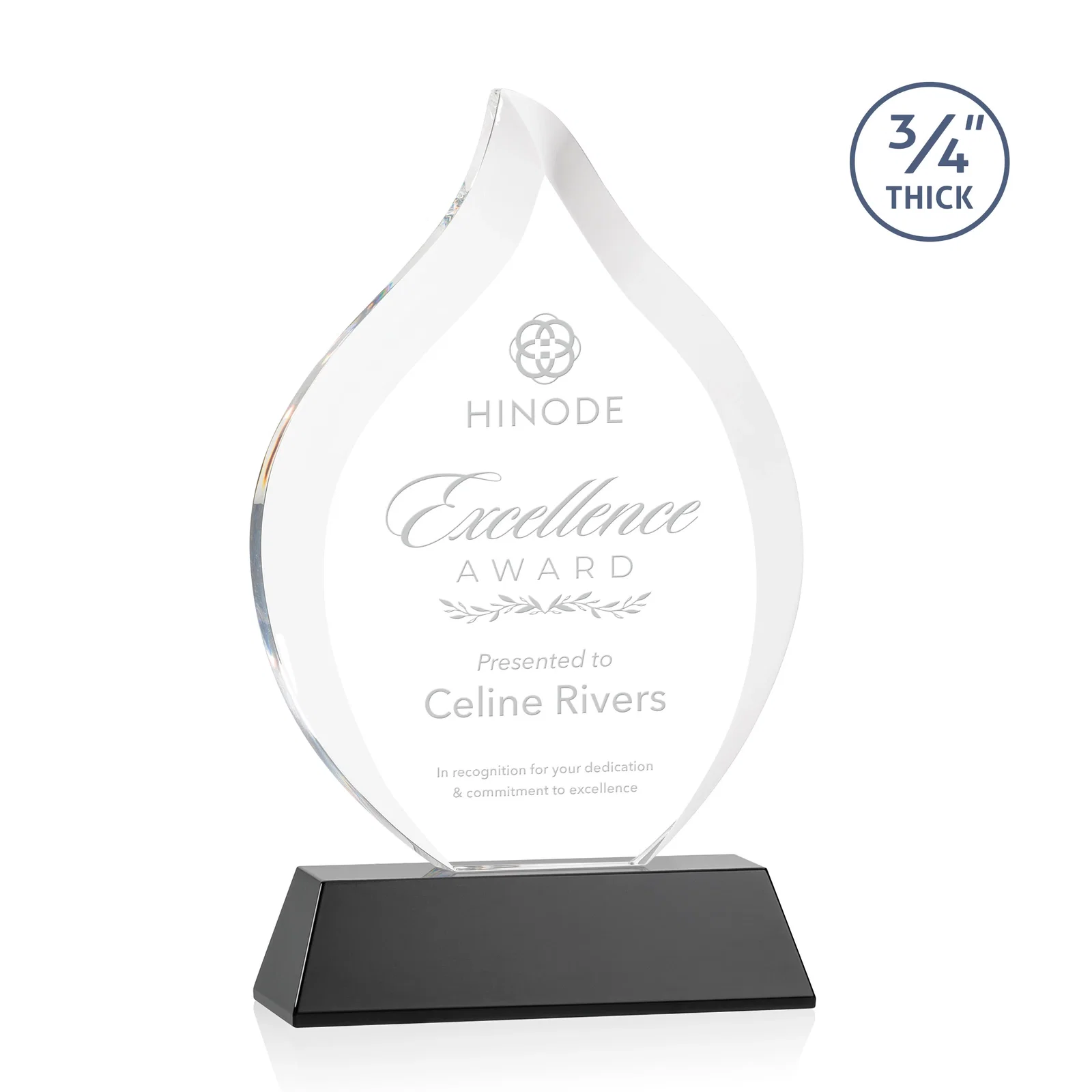 Personalized Starfire Crystal Flame Award on Tall Tapered Base for sales achievement awards
