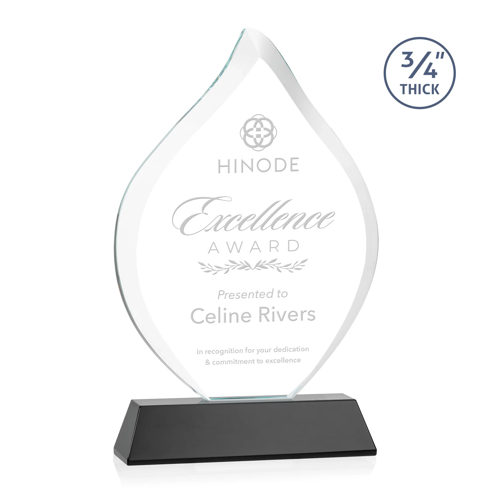 Personalized Starfire Crystal Flame Award on Tall Tapered Base for retirement presentations