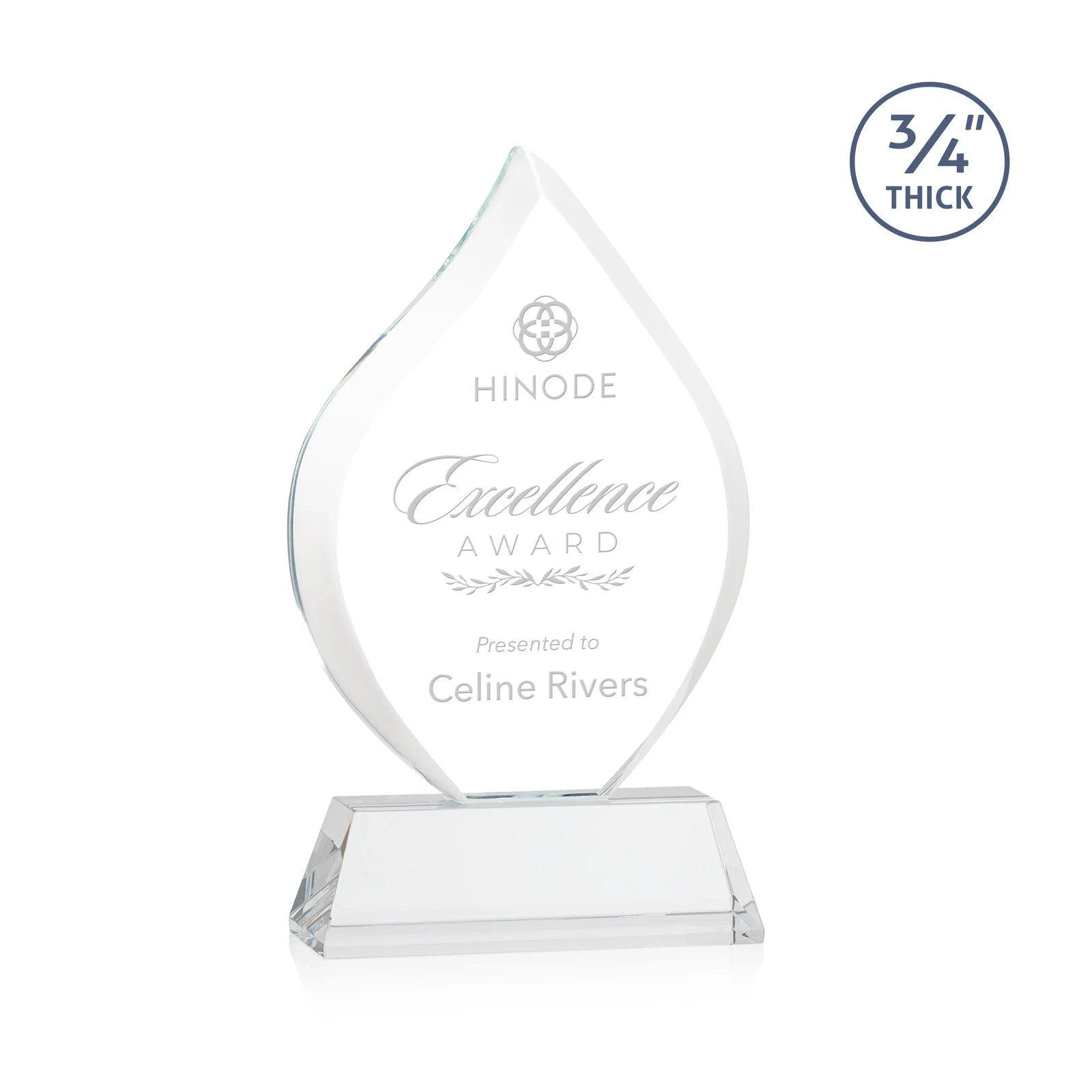 Custom Starfire Crystal Flame Award on Tall Tapered Base for corporate award ceremonies