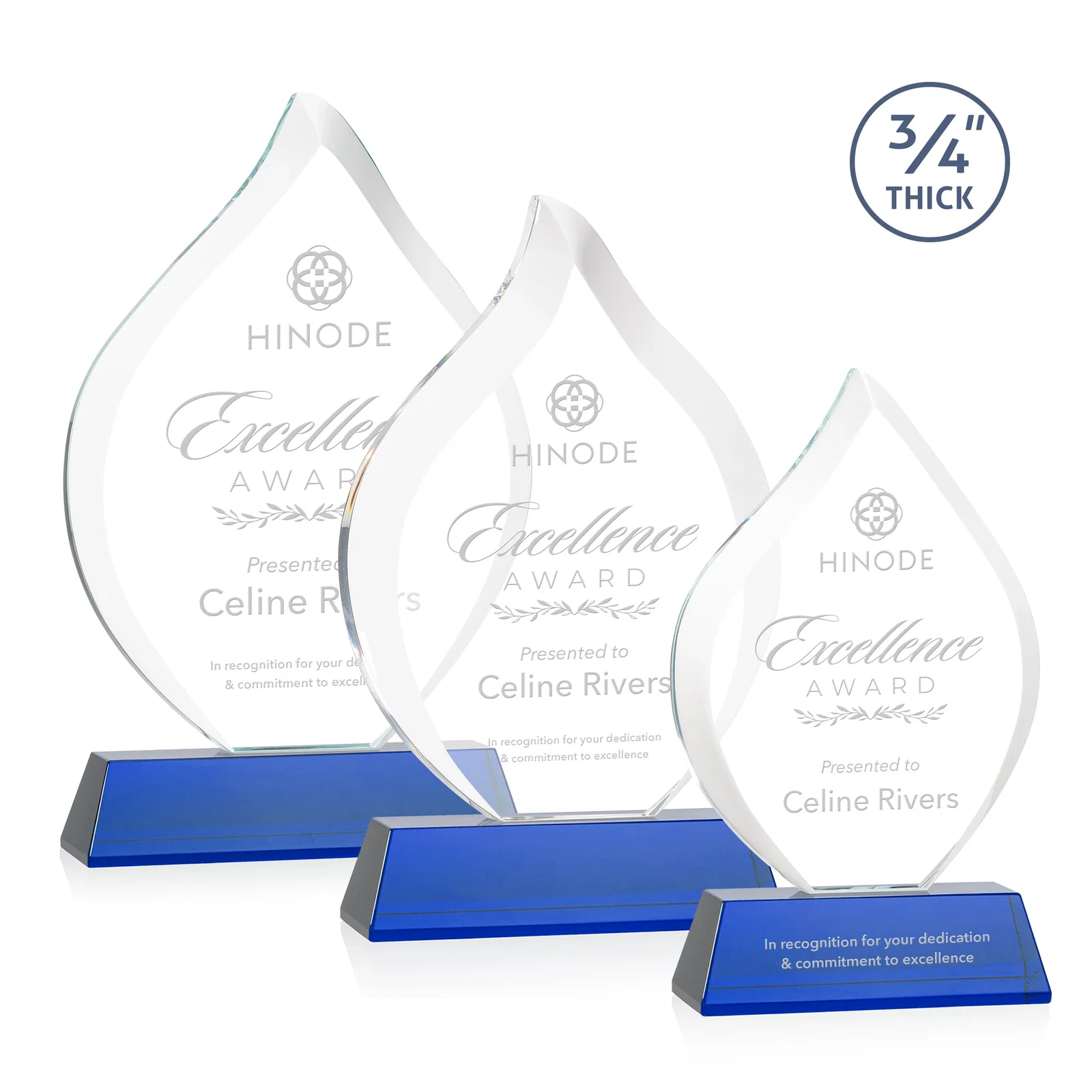 Personalized Starfire Crystal Flame Award on Tall Tapered Base for team milestone celebrations