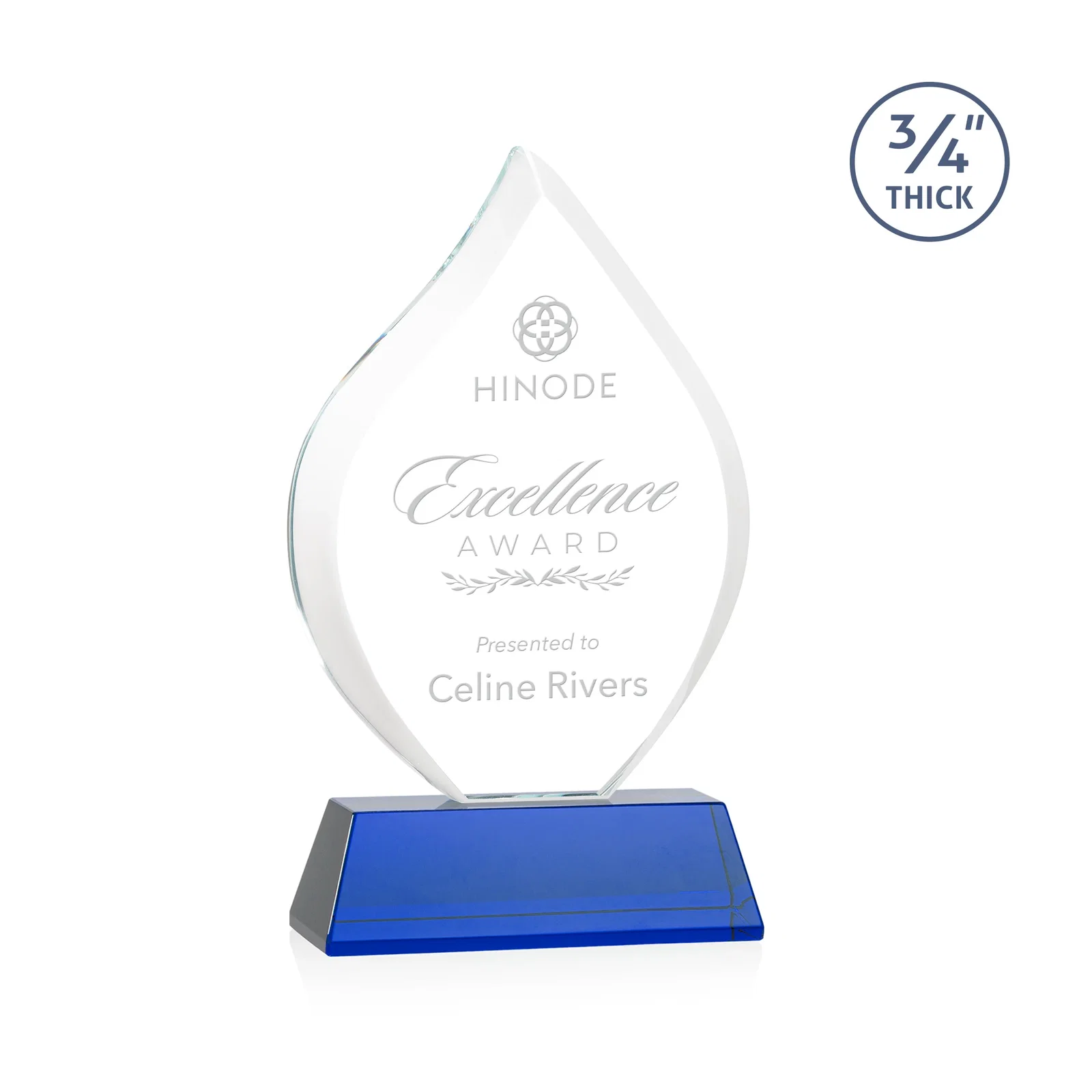 Personalized Starfire Crystal Flame Award on Tall Tapered Base for donor appreciation