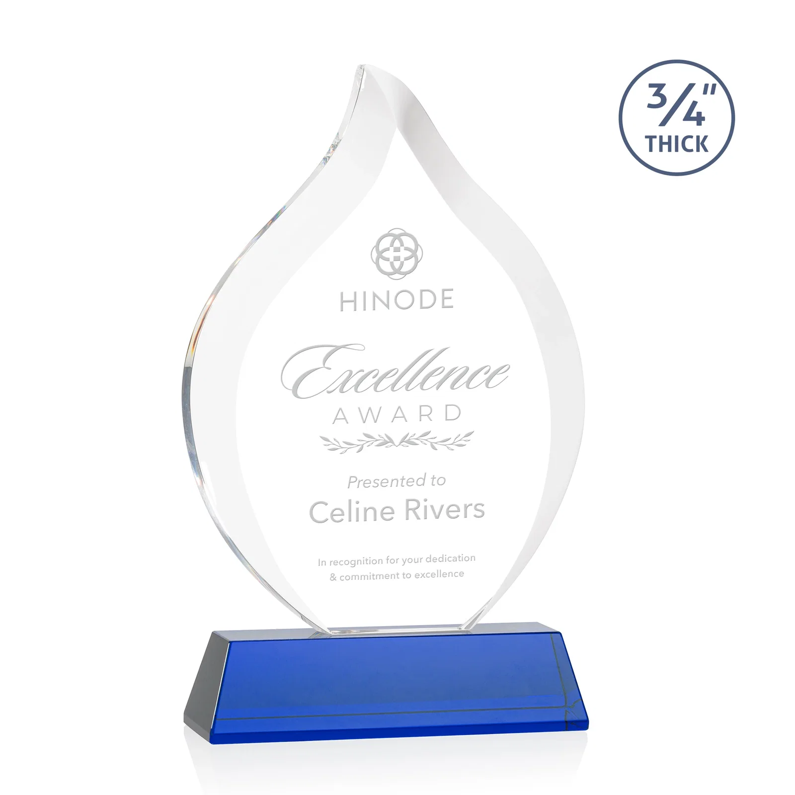 Personalized Starfire Crystal Flame Award on Tall Tapered Base for graduation ceremonies