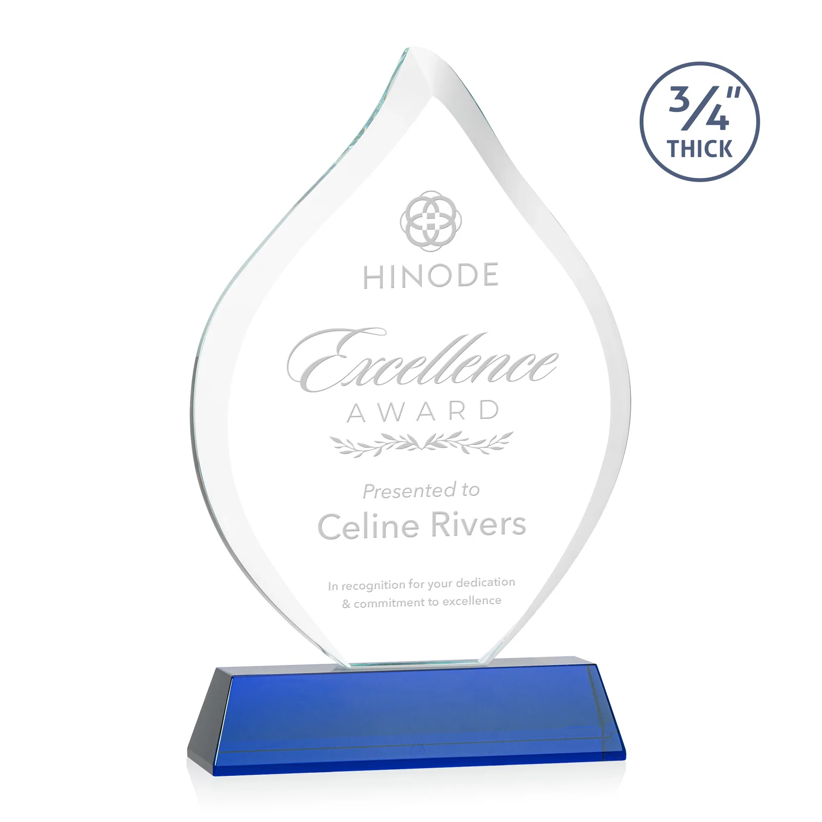 Personalized Starfire Crystal Flame Award on Tall Tapered Base for safety achievement programs