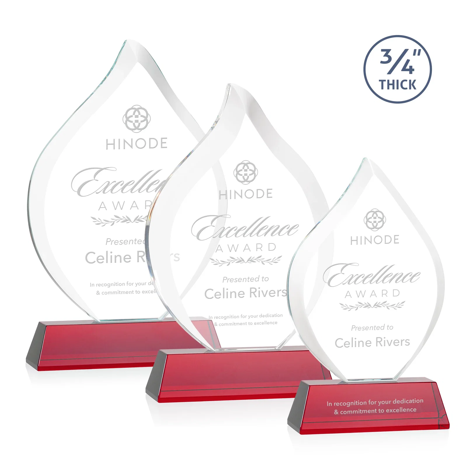 Personalized Starfire Crystal Flame Award on Tall Tapered Base for volunteer appreciation