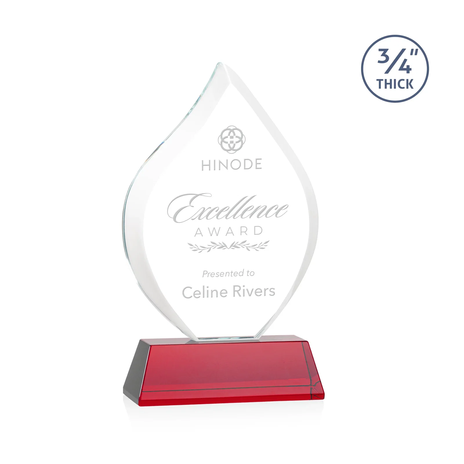 Personalized Starfire Crystal Flame Award on Tall Tapered Base for dealer and partner awards