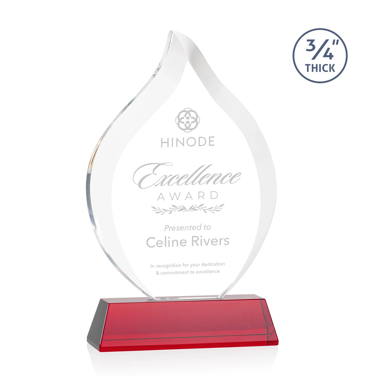 Personalized Starfire Crystal Flame Award on Tall Tapered Base for company anniversary events
