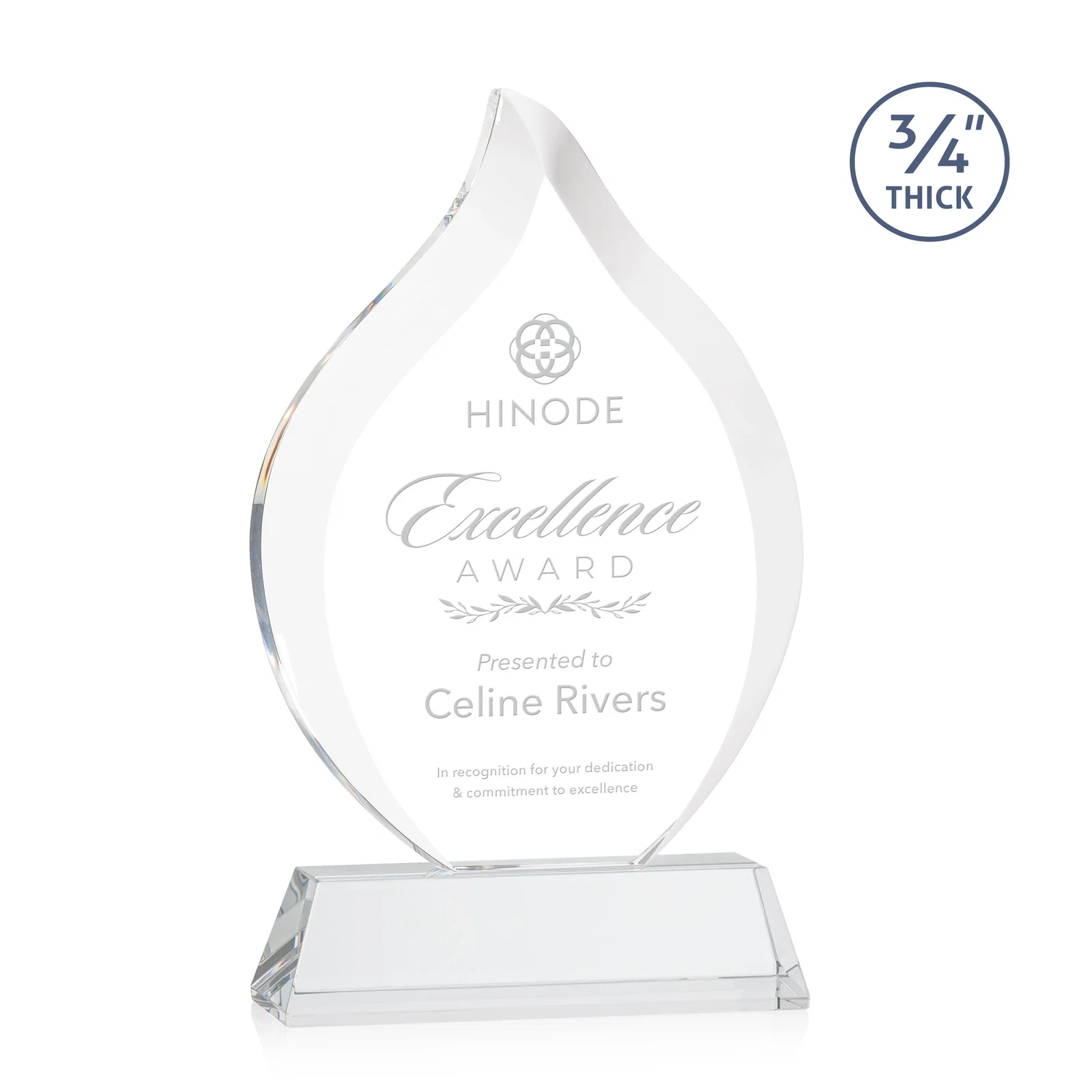 Custom Starfire Crystal Flame Award on Tall Tapered Base for service anniversary gifts
