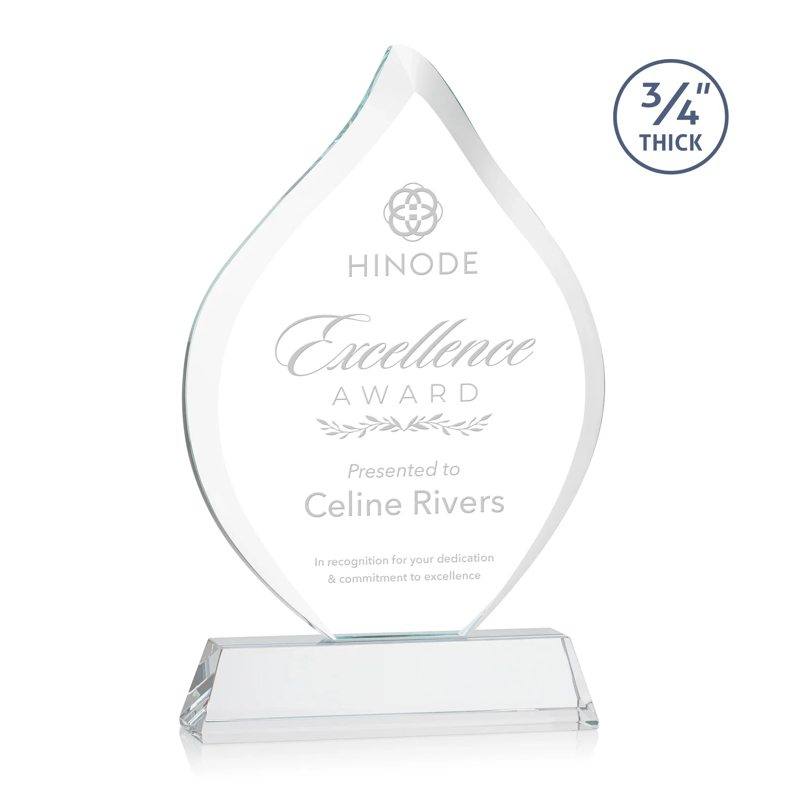 Custom Starfire Crystal Flame Award on Tall Tapered Base for sales achievement awards