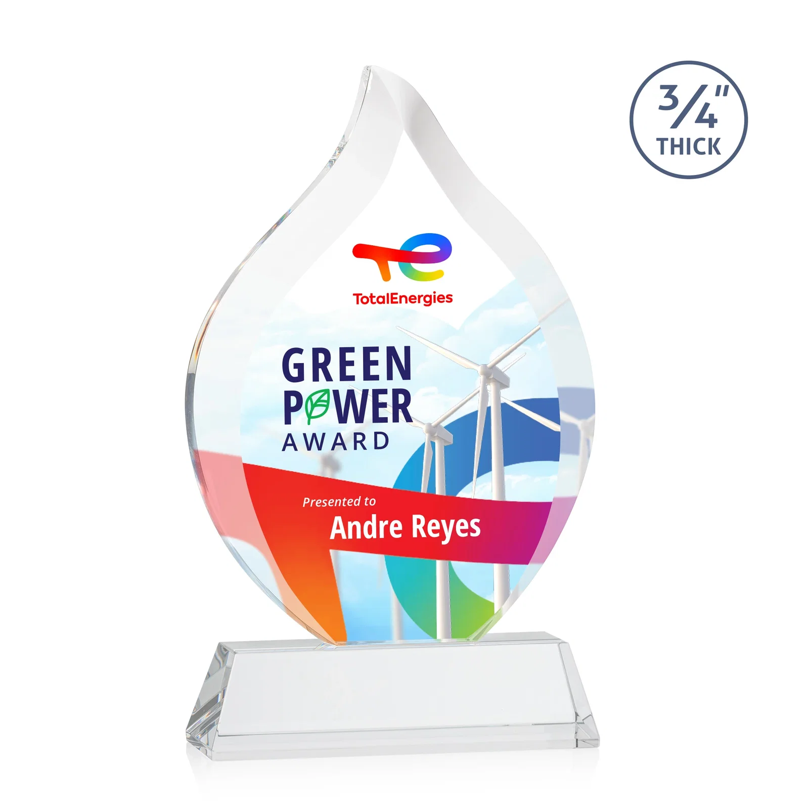 Promotional Starfire Crystal Flame Award on Tall Tapered Base for company anniversary events