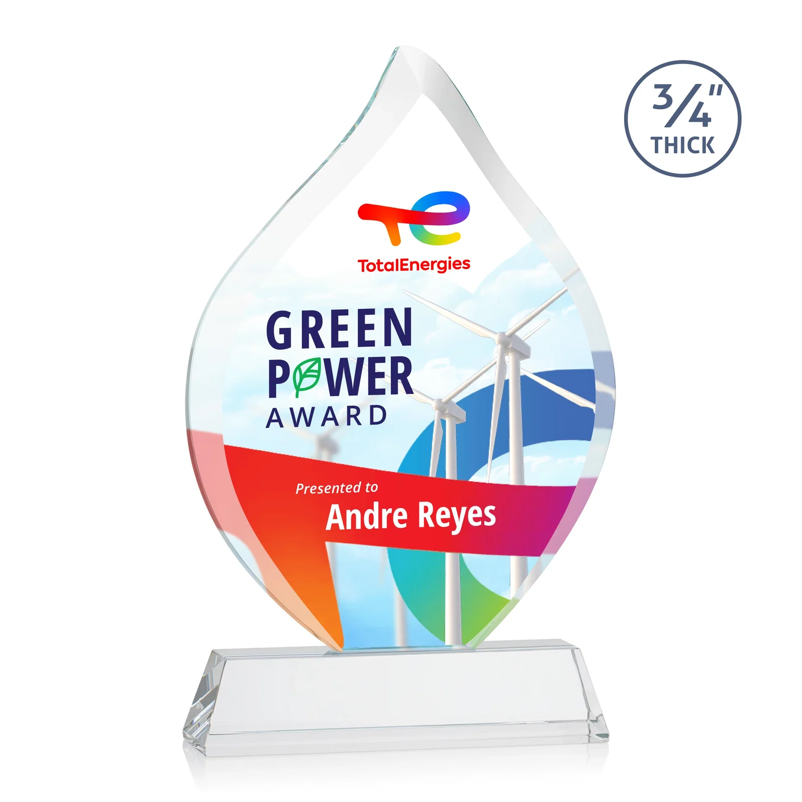 Branded Starfire Crystal Flame Award on Tall Tapered Base for employee recognition