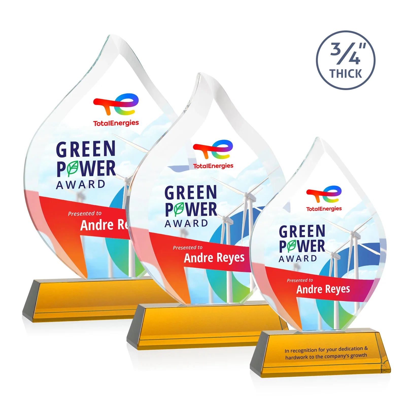 Branded Starfire Crystal Flame Award on Tall Tapered Base for corporate award ceremonies