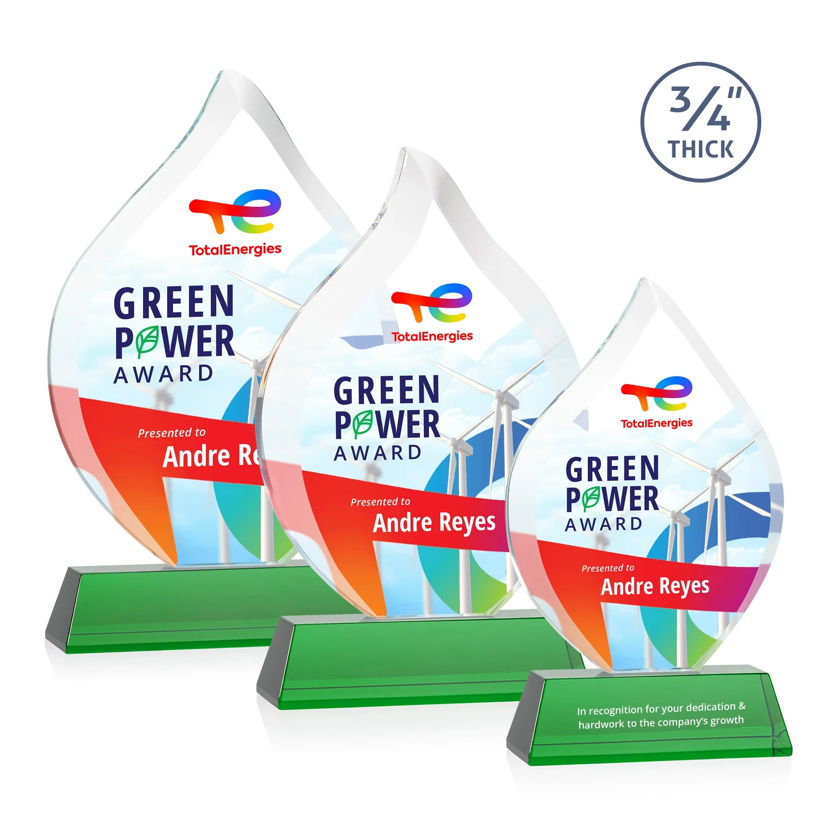 Branded Starfire Crystal Flame Award on Tall Tapered Base for team milestone celebrations