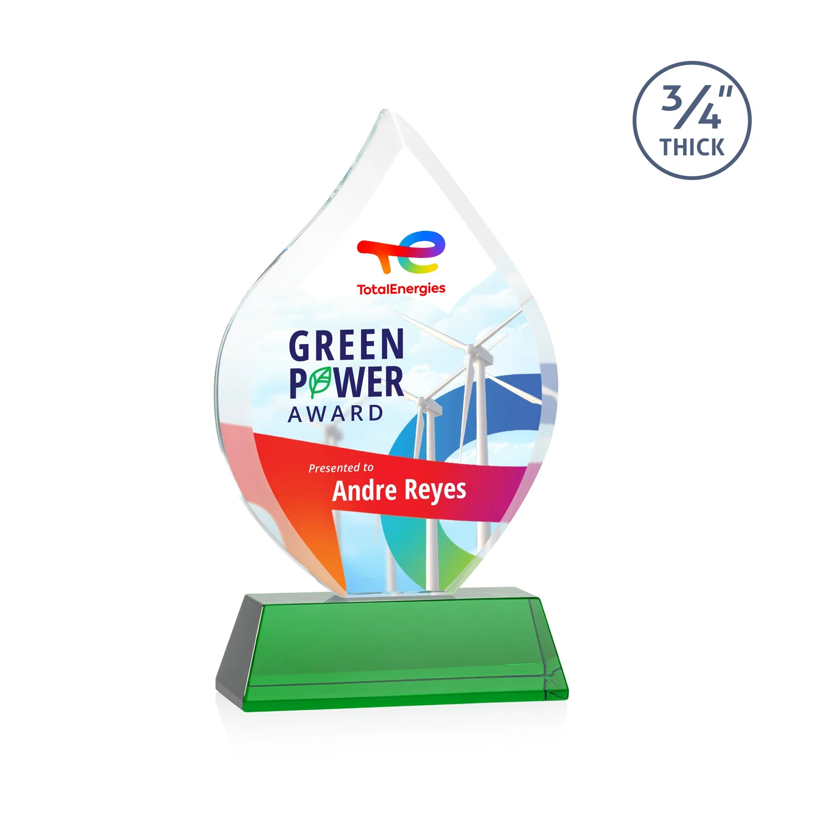 Branded Starfire Crystal Flame Award on Tall Tapered Base for donor appreciation