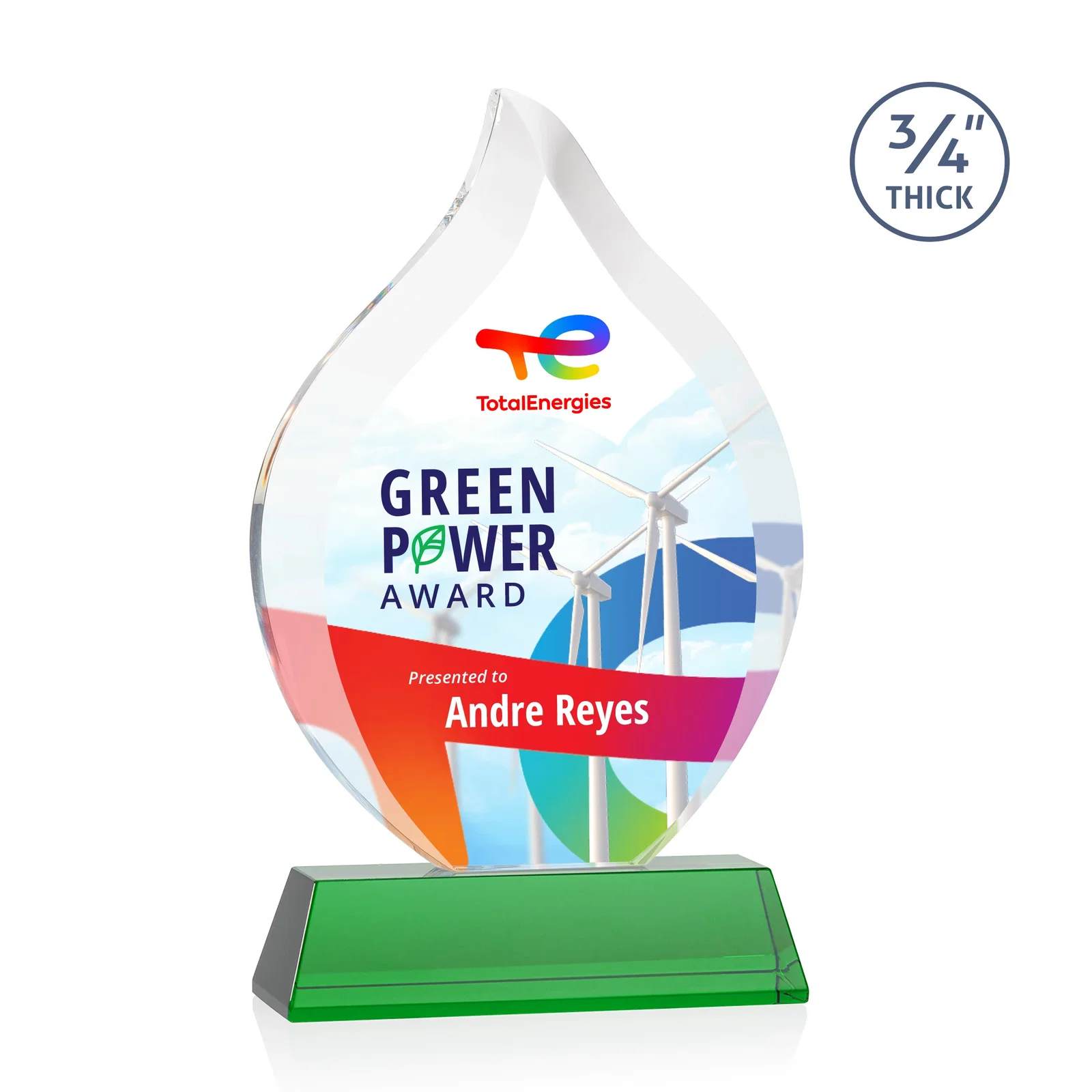 Branded Starfire Crystal Flame Award on Tall Tapered Base for graduation ceremonies