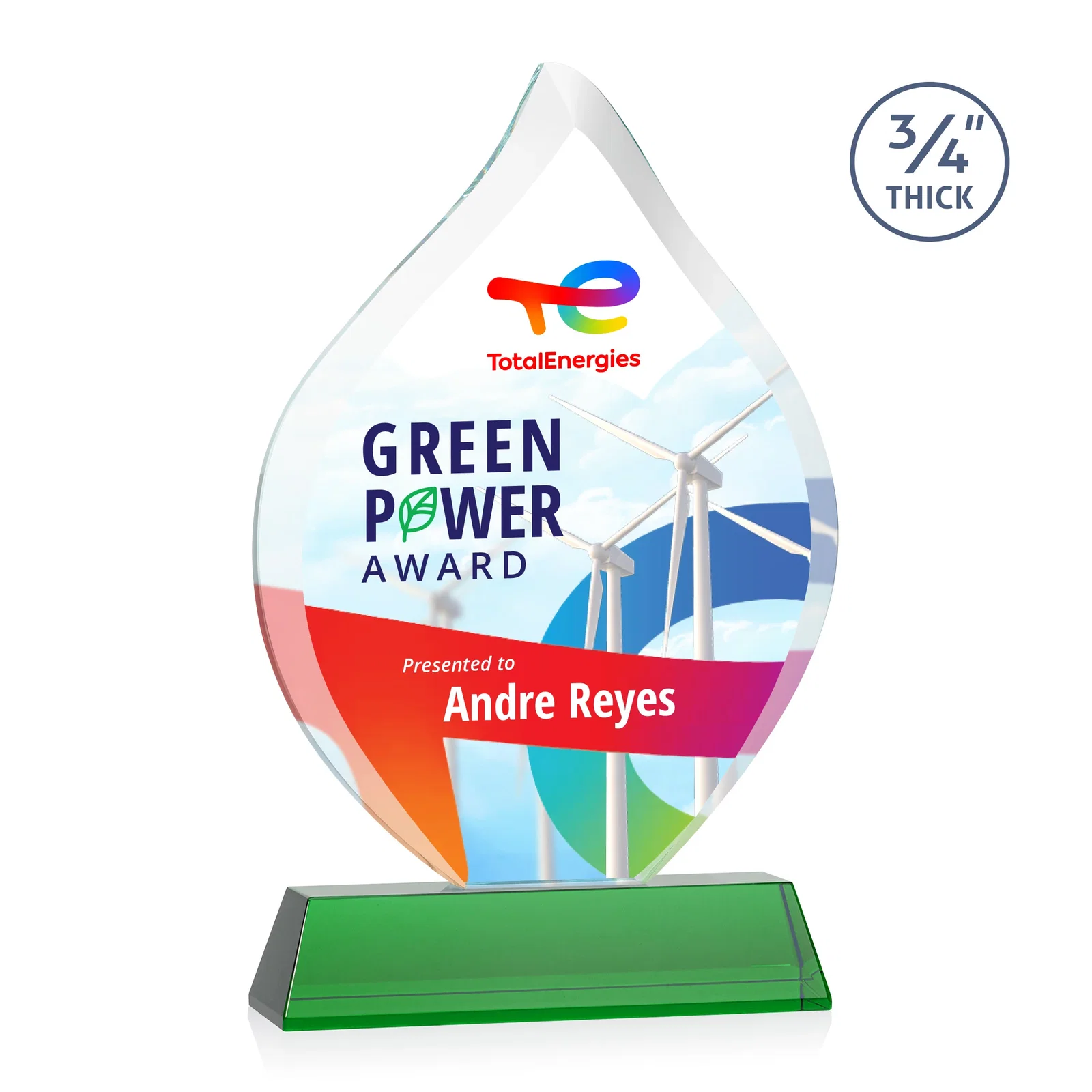 Branded Starfire Crystal Flame Award on Tall Tapered Base for safety achievement programs