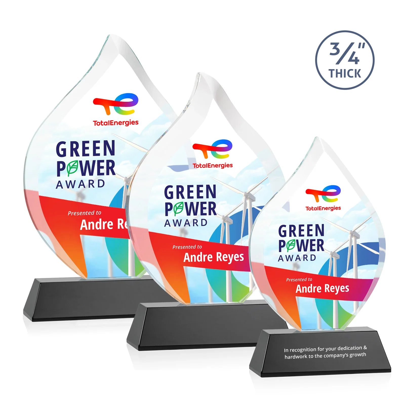 Branded Starfire Crystal Flame Award on Tall Tapered Base for volunteer appreciation