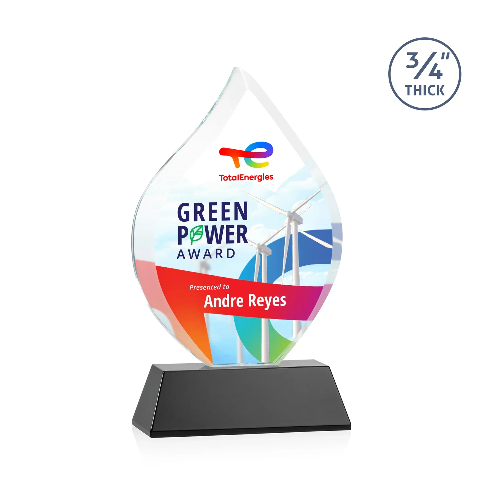 Branded Starfire Crystal Flame Award on Tall Tapered Base for dealer and partner awards