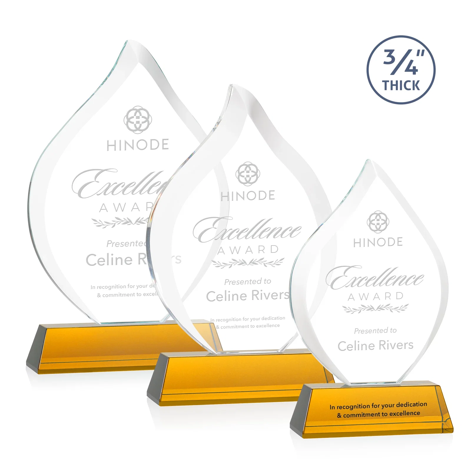 Custom Starfire Crystal Flame Award on Tall Tapered Base for team milestone celebrations
