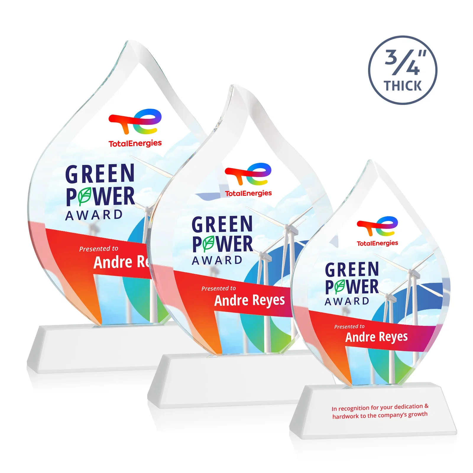 Customized Starfire Crystal Flame Award on Tall Tapered Base for corporate award ceremonies