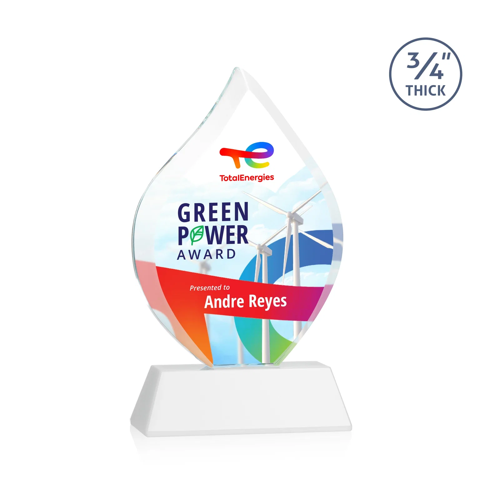 Customized Starfire Crystal Flame Award on Tall Tapered Base for service anniversary gifts