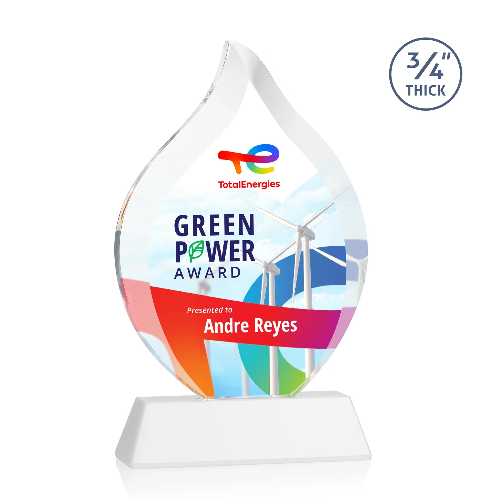 Customized Starfire Crystal Flame Award on Tall Tapered Base for sales achievement awards
