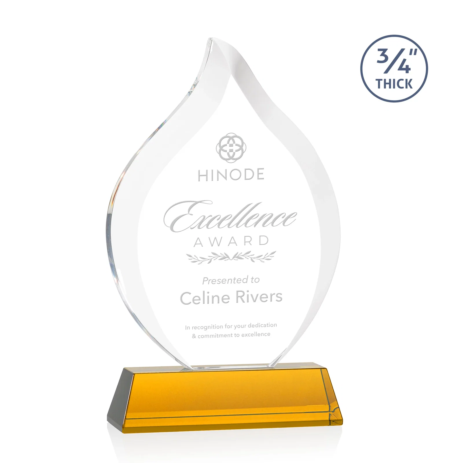 Custom Starfire Crystal Flame Award on Tall Tapered Base for graduation ceremonies