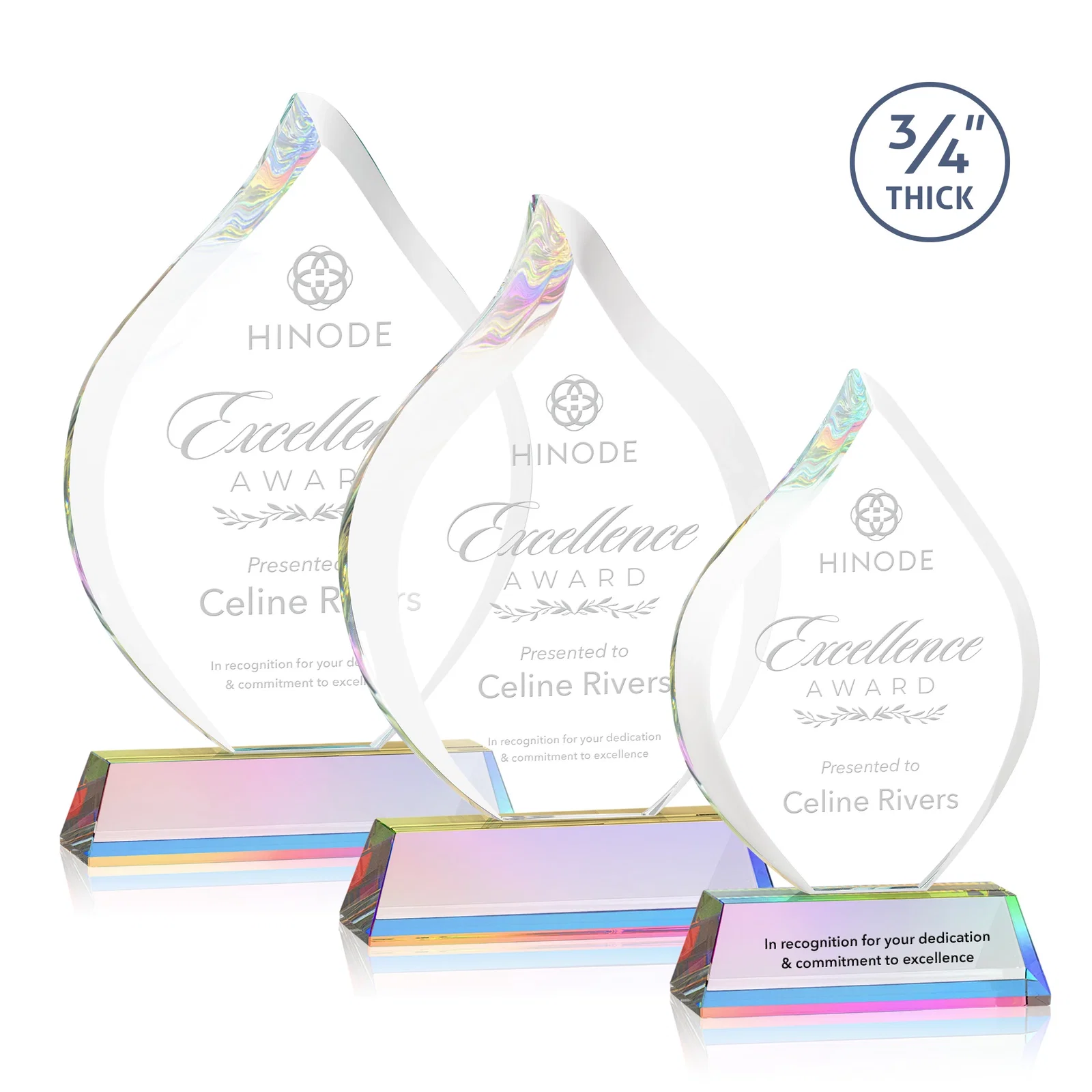 Customized Starfire Crystal Flame Award on Tall Tapered Base for team milestone celebrations