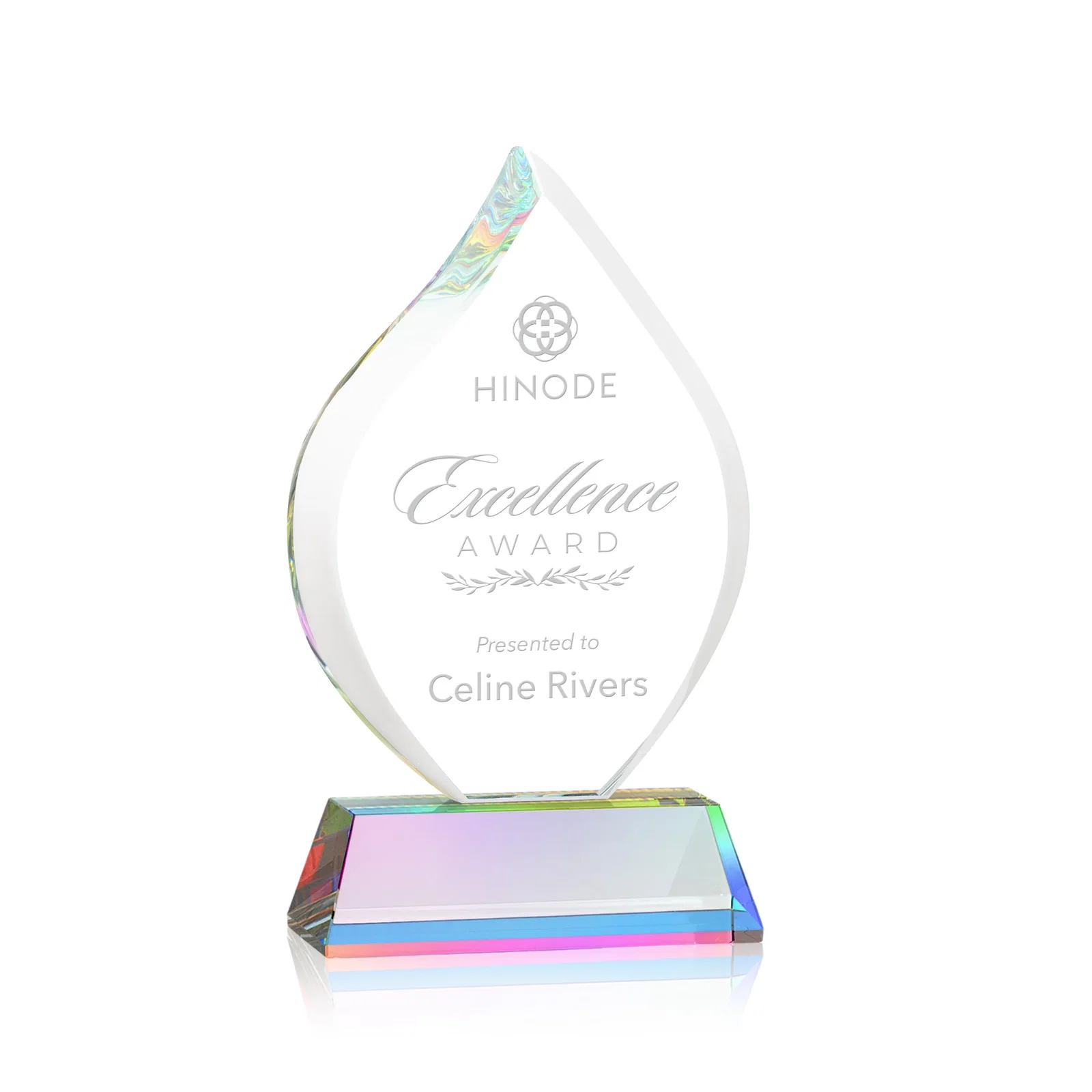 Customized Starfire Crystal Flame Award on Tall Tapered Base for donor appreciation