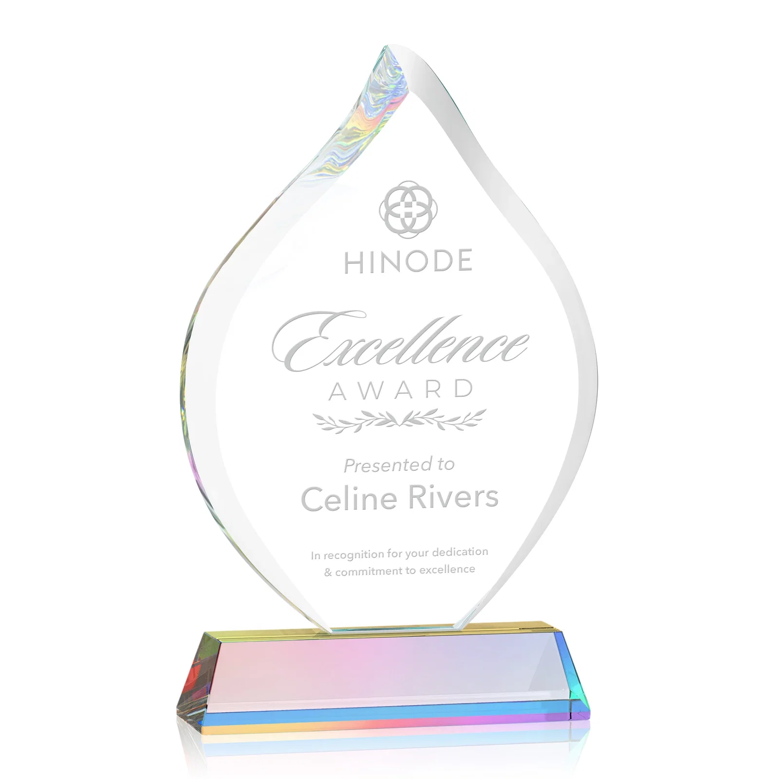 Customized Starfire Crystal Flame Award on Tall Tapered Base for safety achievement programs