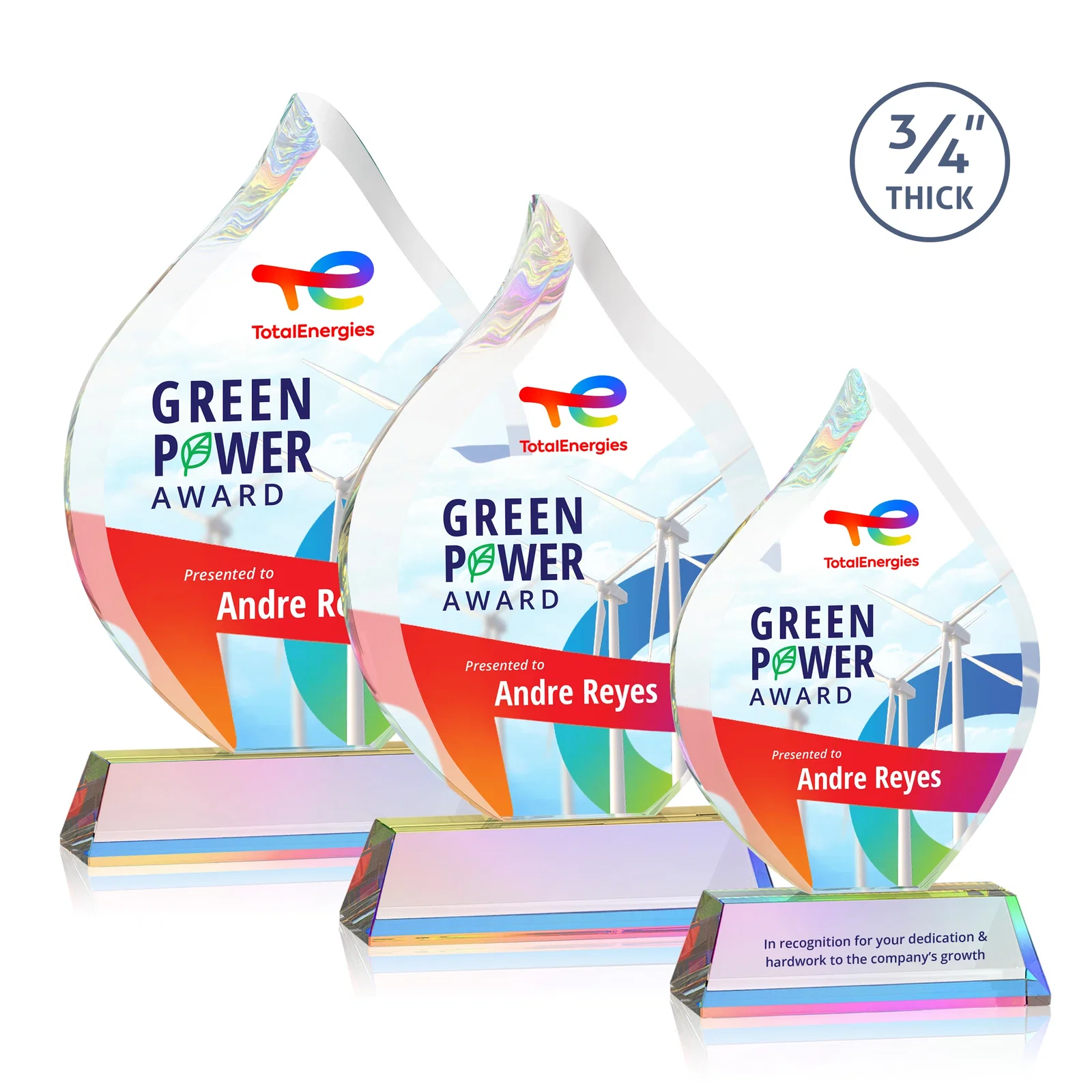 Customized Starfire Crystal Flame Award on Tall Tapered Base for volunteer appreciation