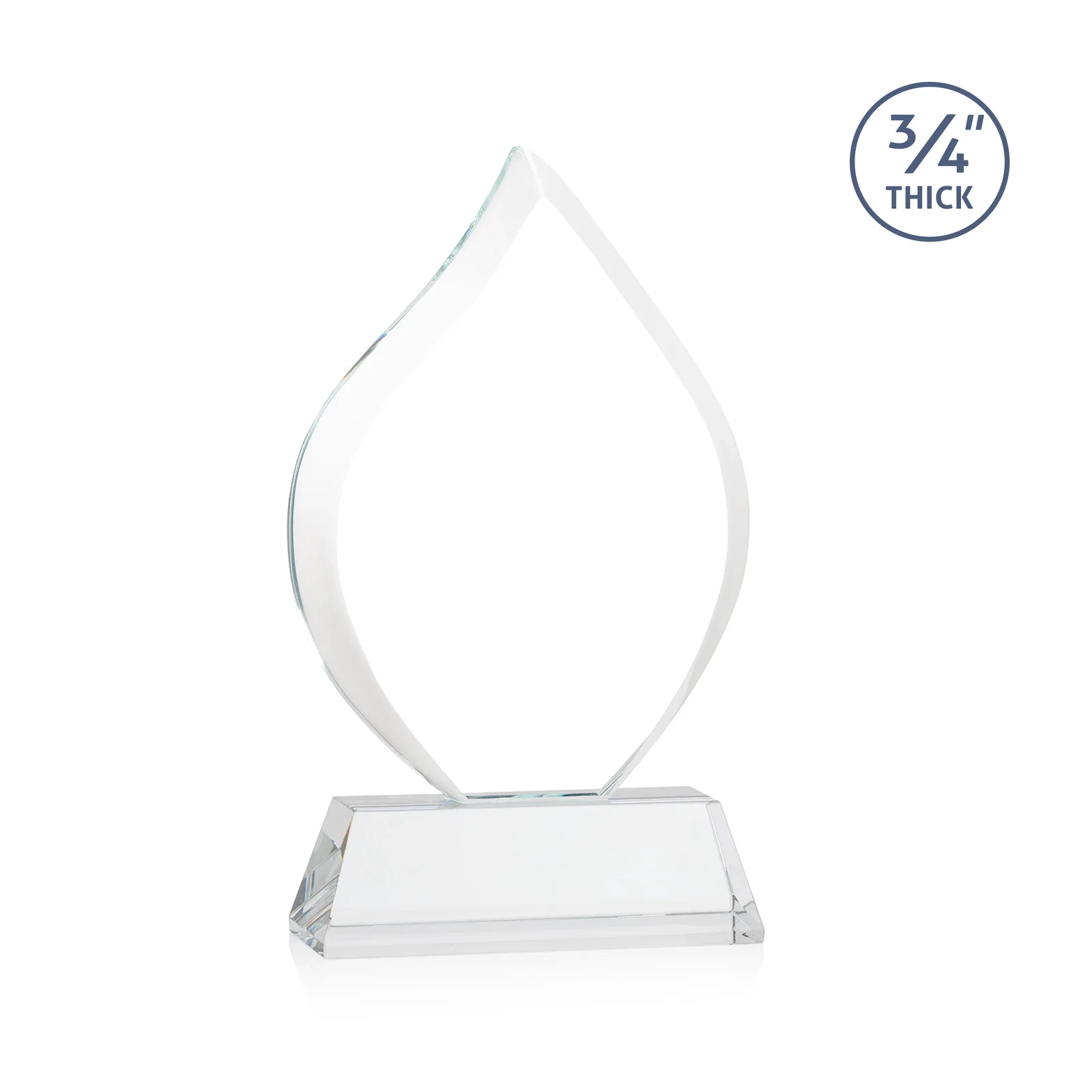 Custom engraved Starfire Crystal Flame Award on Tall Tapered Base for corporate award ceremonies