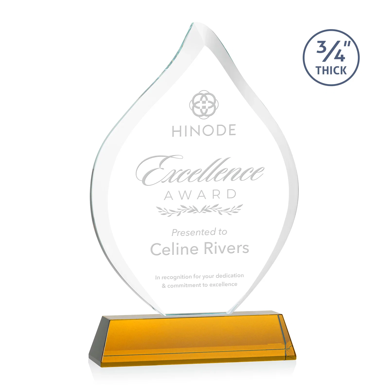 Custom Starfire Crystal Flame Award on Tall Tapered Base for safety achievement programs
