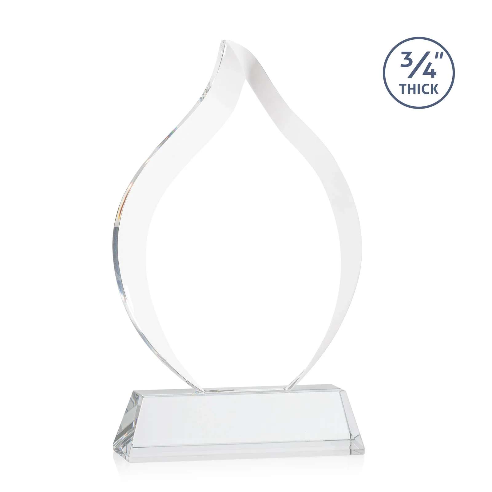 Custom engraved Starfire Crystal Flame Award on Tall Tapered Base for service anniversary gifts
