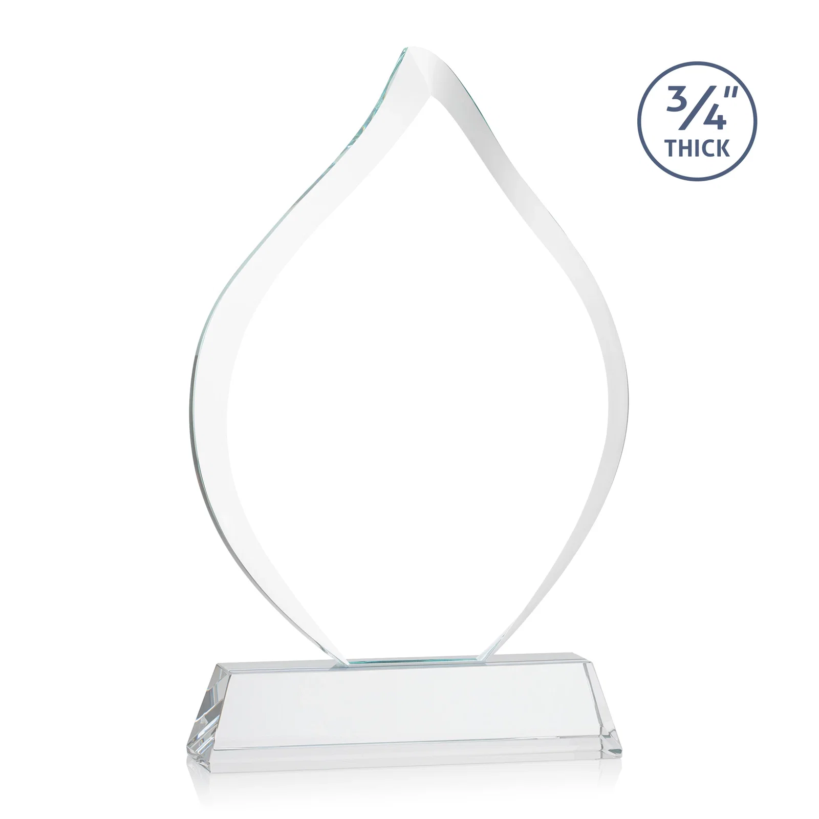 Custom engraved Starfire Crystal Flame Award on Tall Tapered Base for sales achievement awards