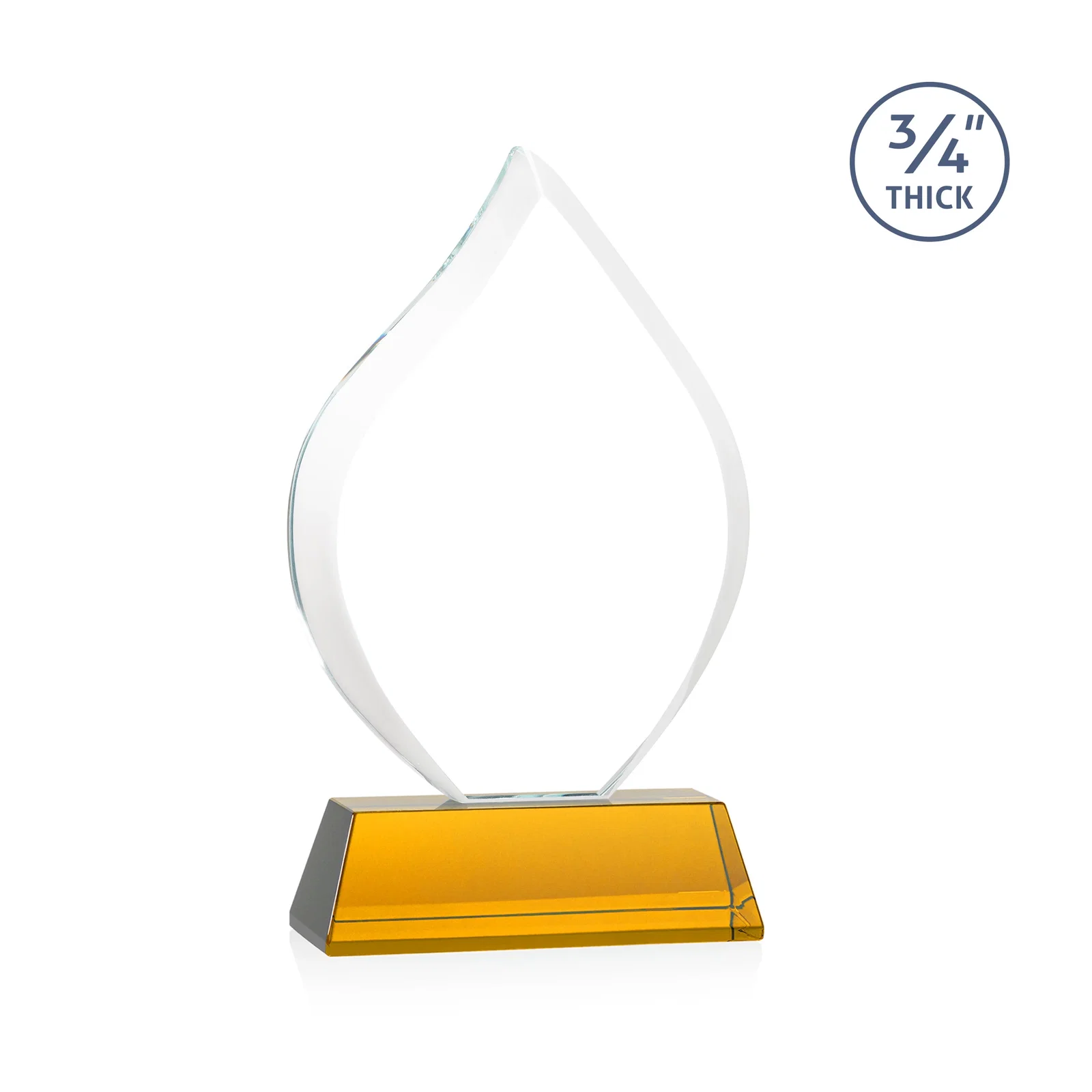 Custom engraved Starfire Crystal Flame Award on Tall Tapered Base for retirement presentations