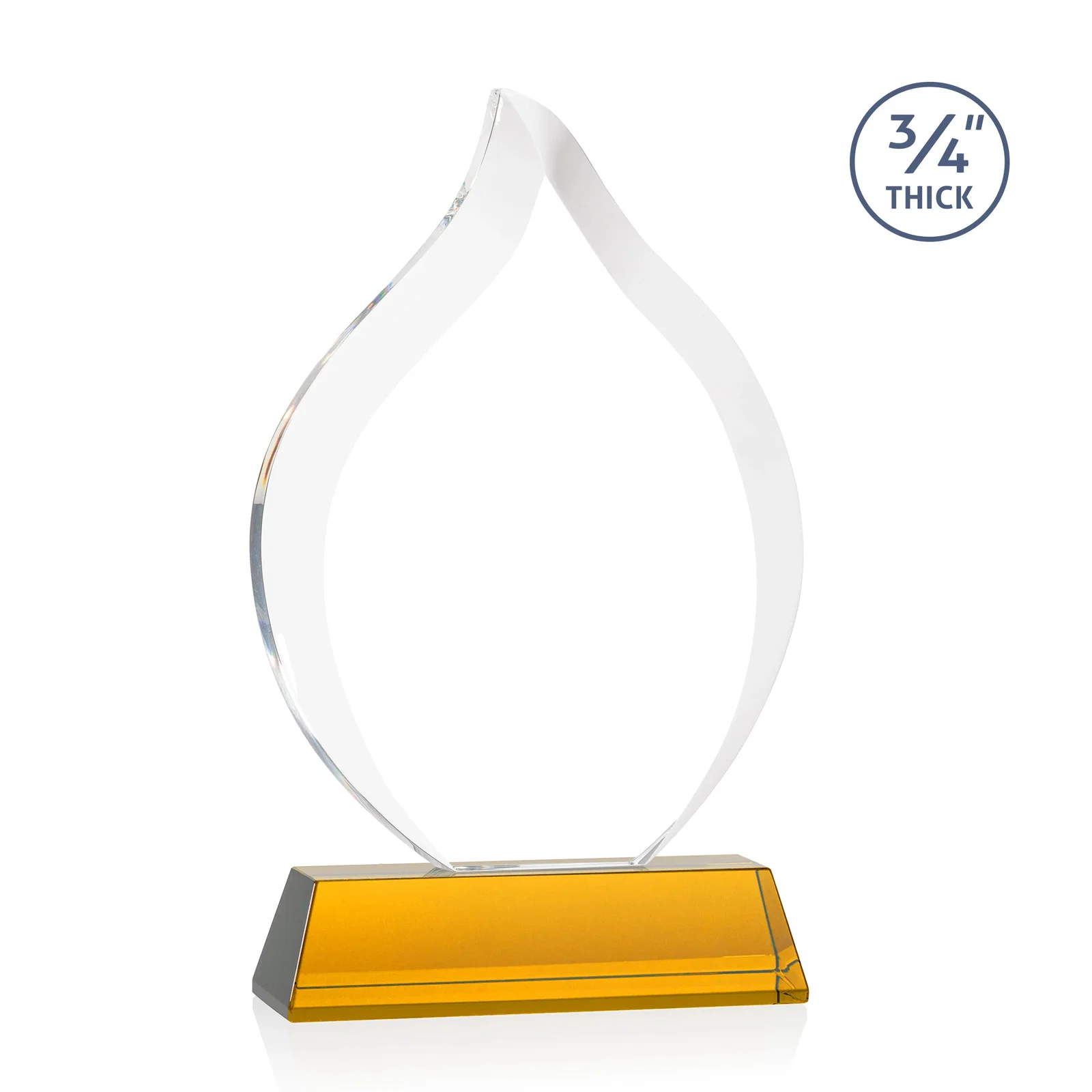 Custom engraved Starfire Crystal Flame Award on Tall Tapered Base for team milestone celebrations