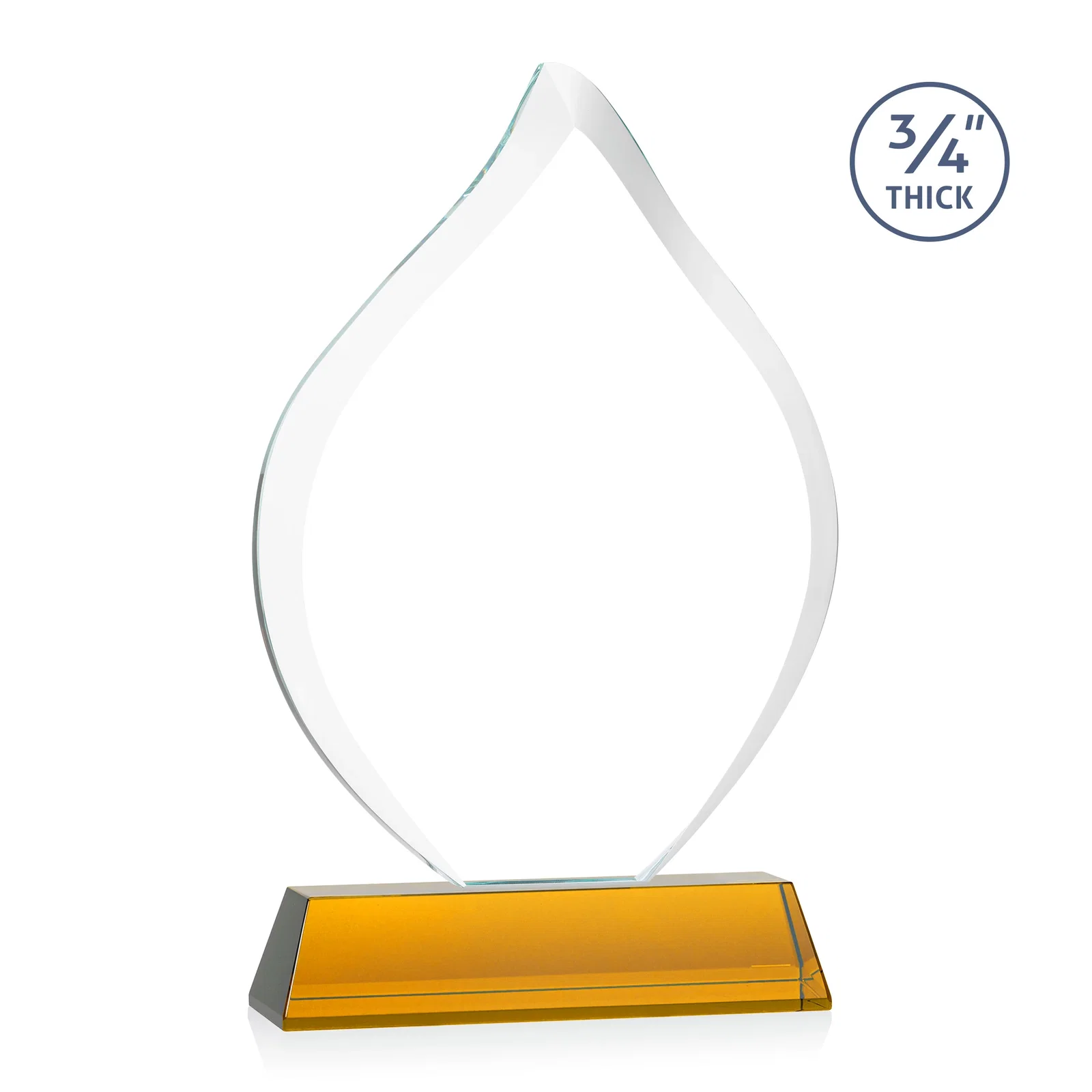 Custom engraved Starfire Crystal Flame Award on Tall Tapered Base for donor appreciation