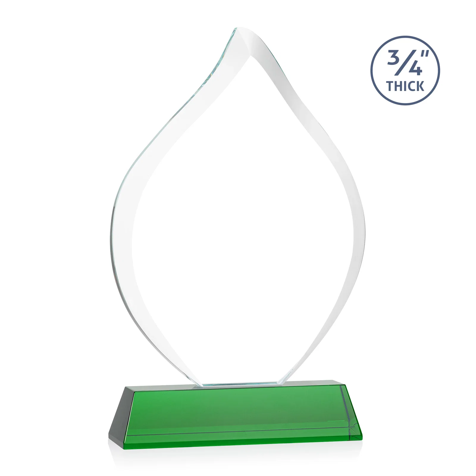 Custom engraved Starfire Crystal Flame Award on Tall Tapered Base for volunteer appreciation
