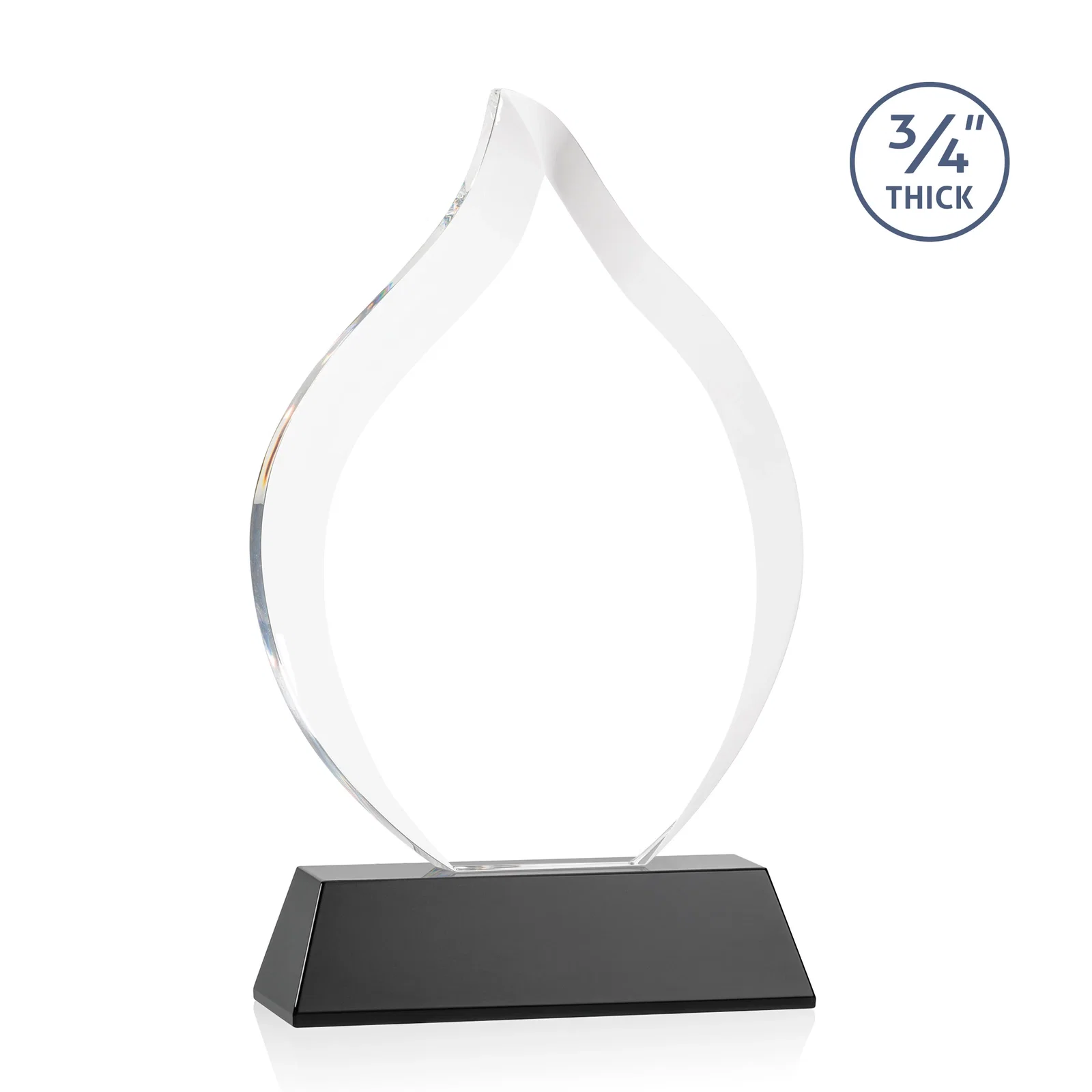 Custom engraved Starfire Crystal Flame Award on Tall Tapered Base for company anniversary events
