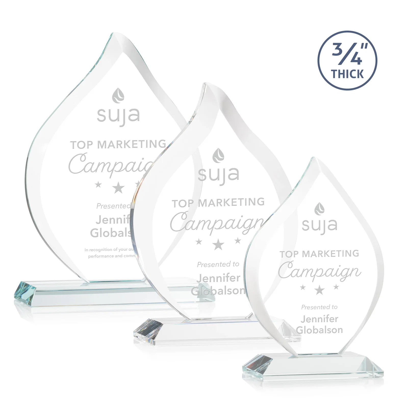 Custom Starfire Crystal Flame Award With A Mitered Base for employee recognition
