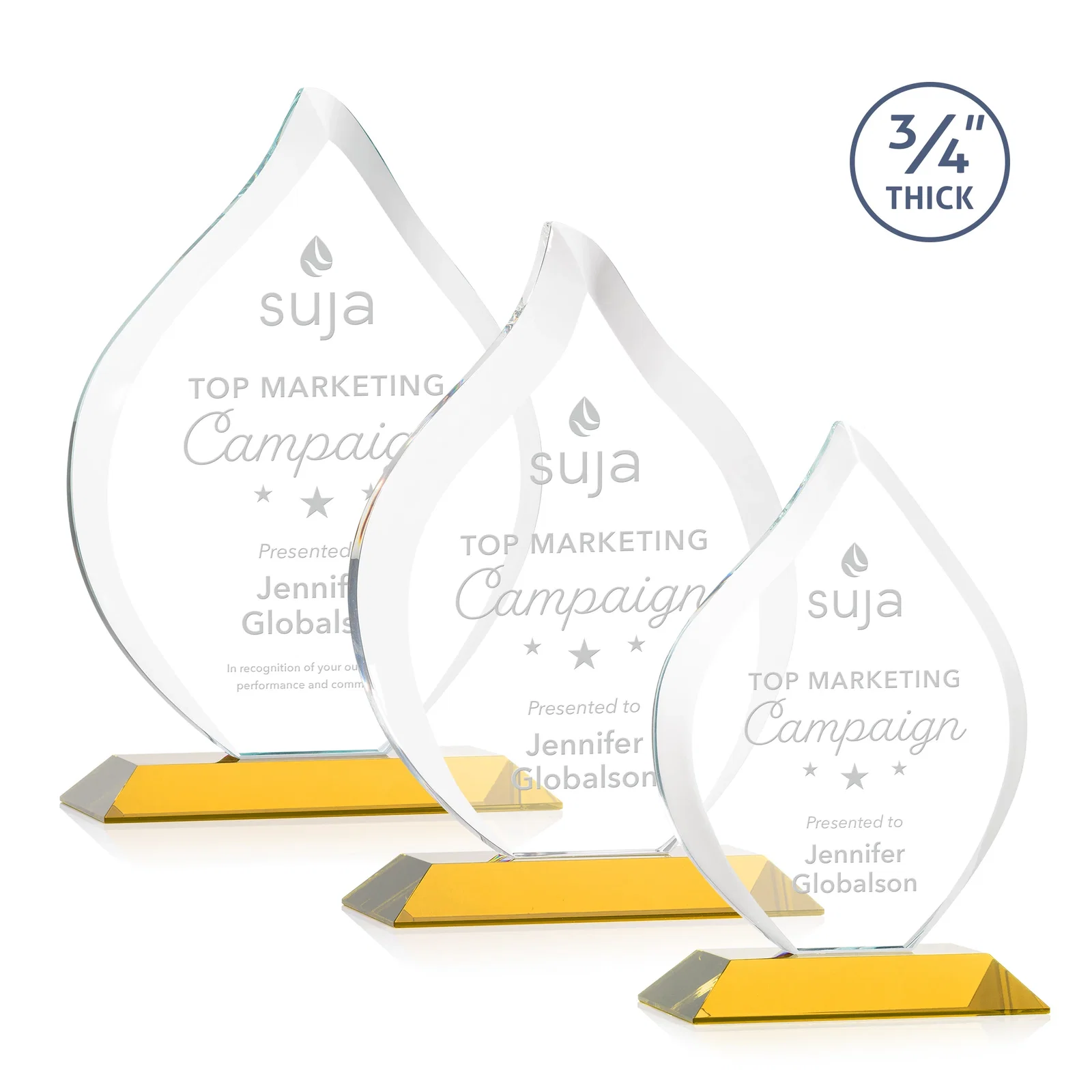 Custom Starfire Crystal Flame Award With A Mitered Base for volunteer appreciation