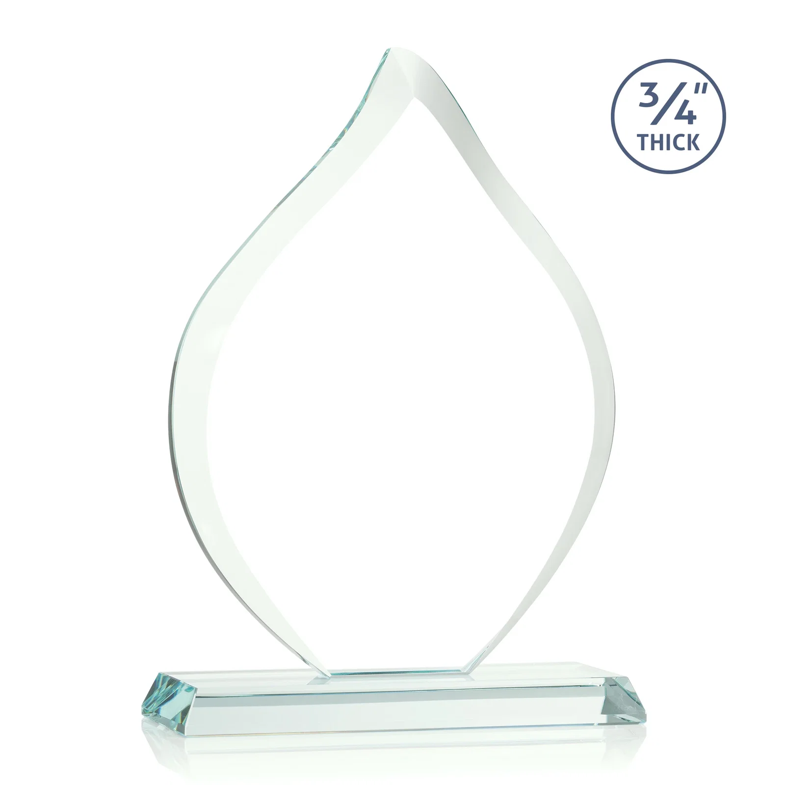 Custom engraved Starfire Crystal Flame Award With A Mitered Base for dealer and partner awards