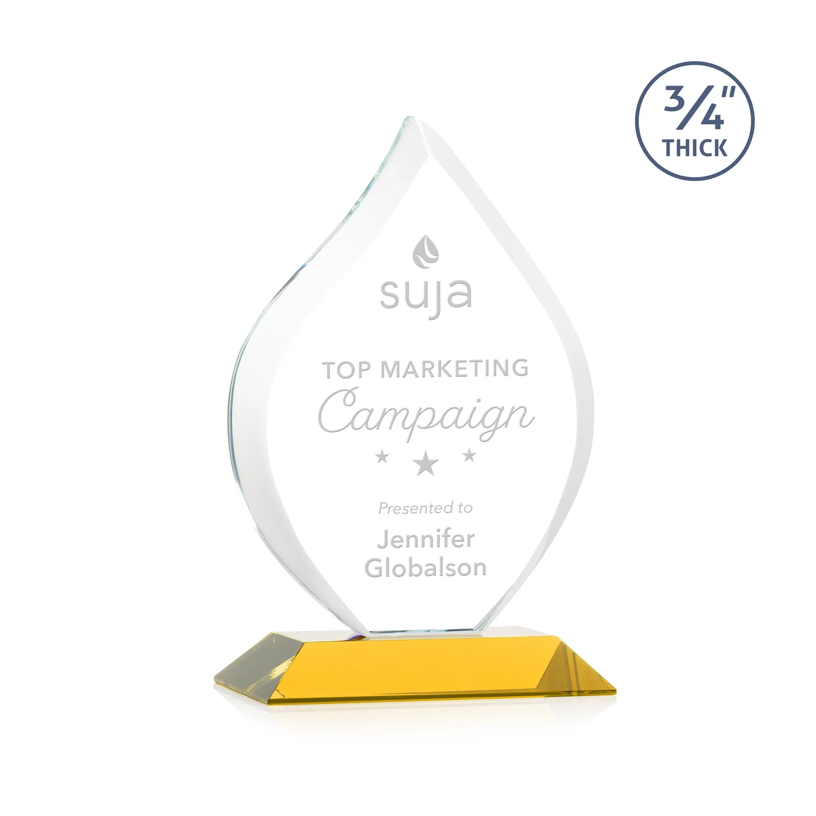 Custom Starfire Crystal Flame Award With A Mitered Base for dealer and partner awards