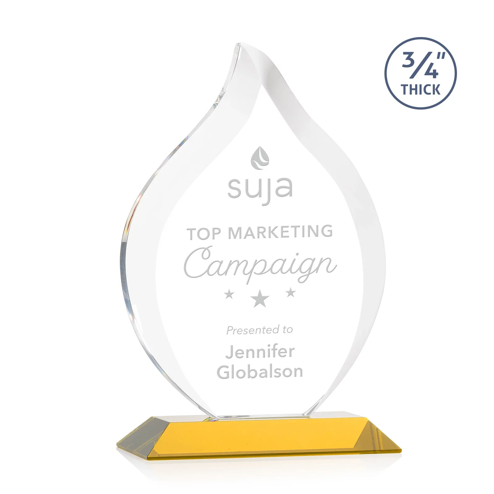 Custom Starfire Crystal Flame Award With A Mitered Base for company anniversary events