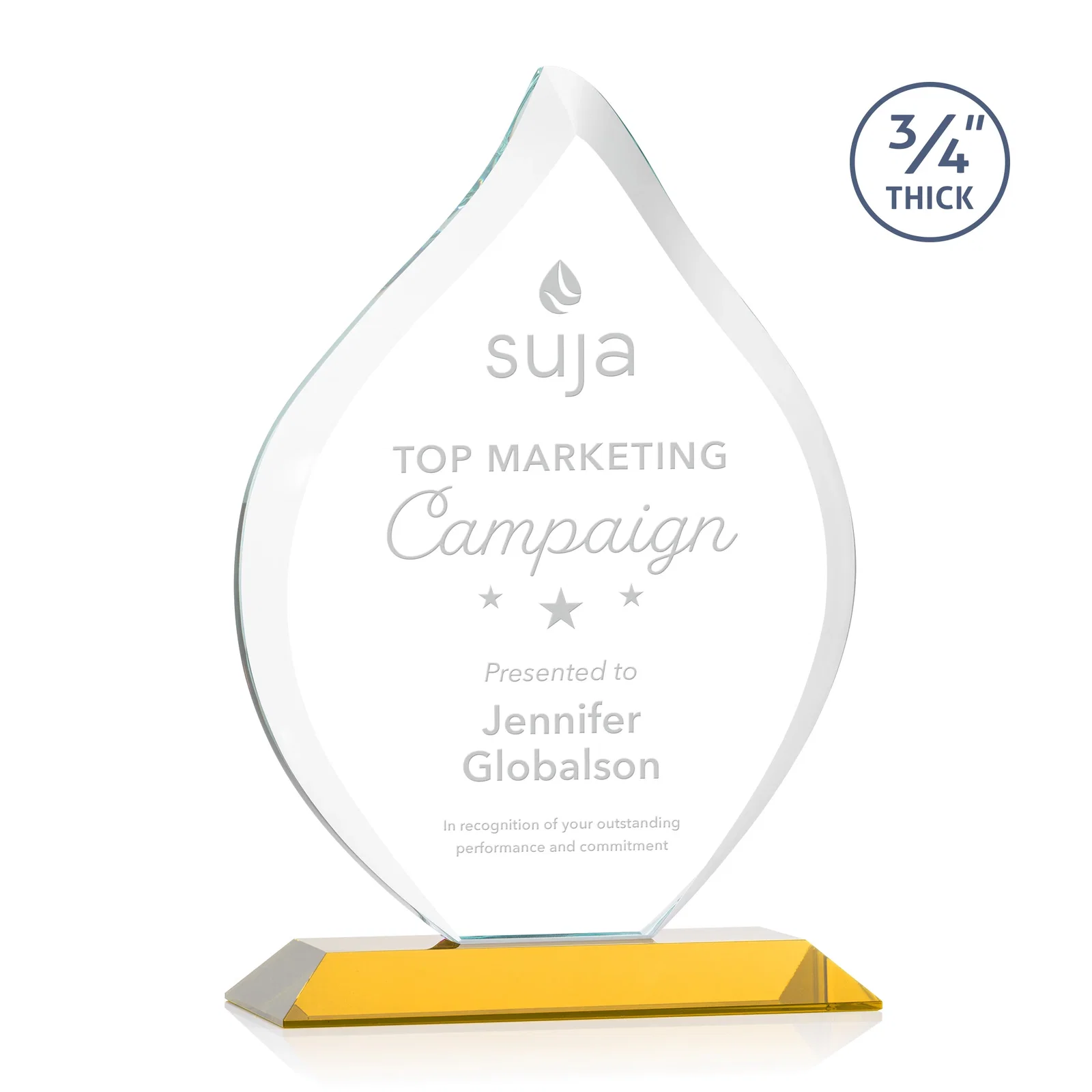 Personalized Starfire Crystal Flame Award With A Mitered Base for employee recognition