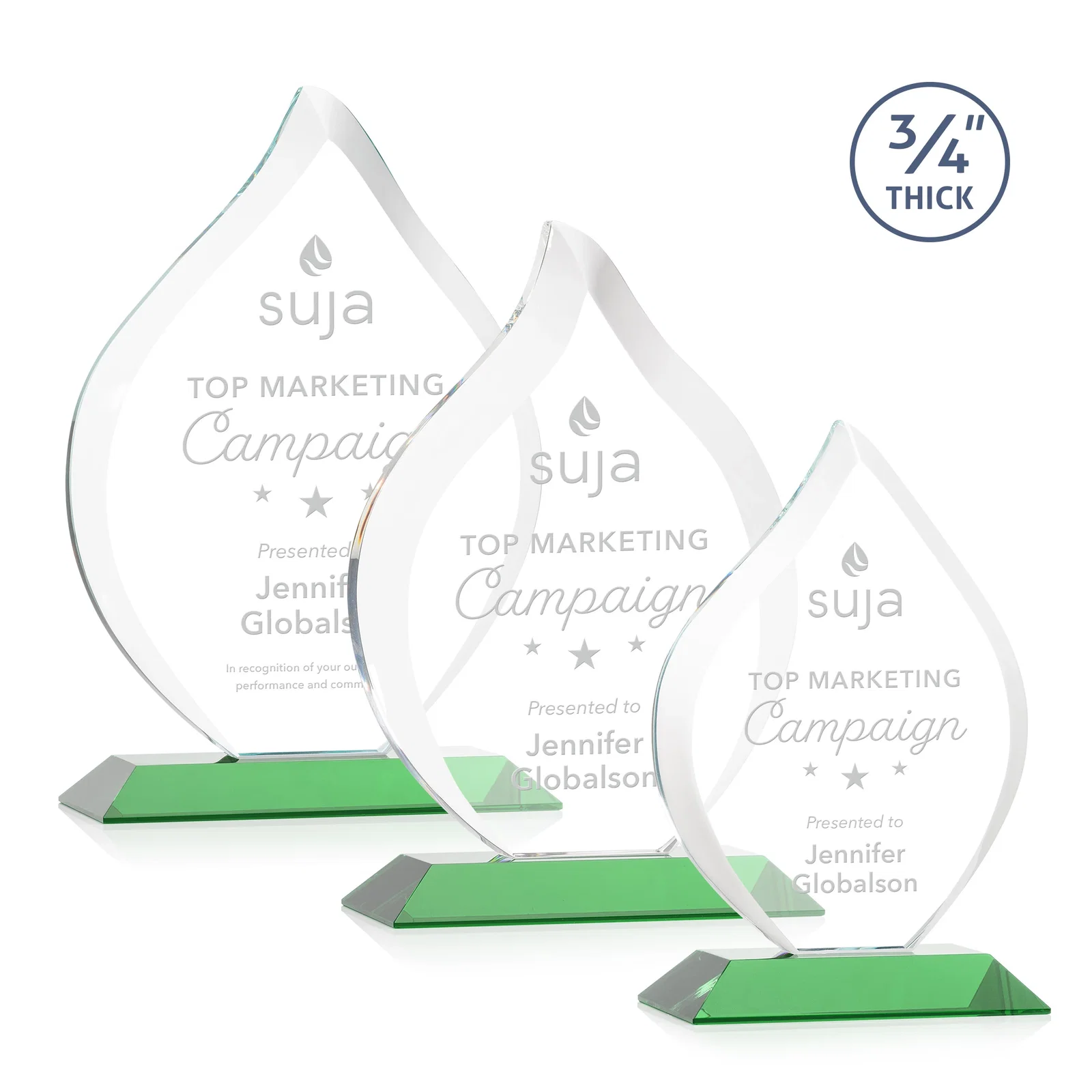 Personalized Starfire Crystal Flame Award With A Mitered Base for corporate award ceremonies