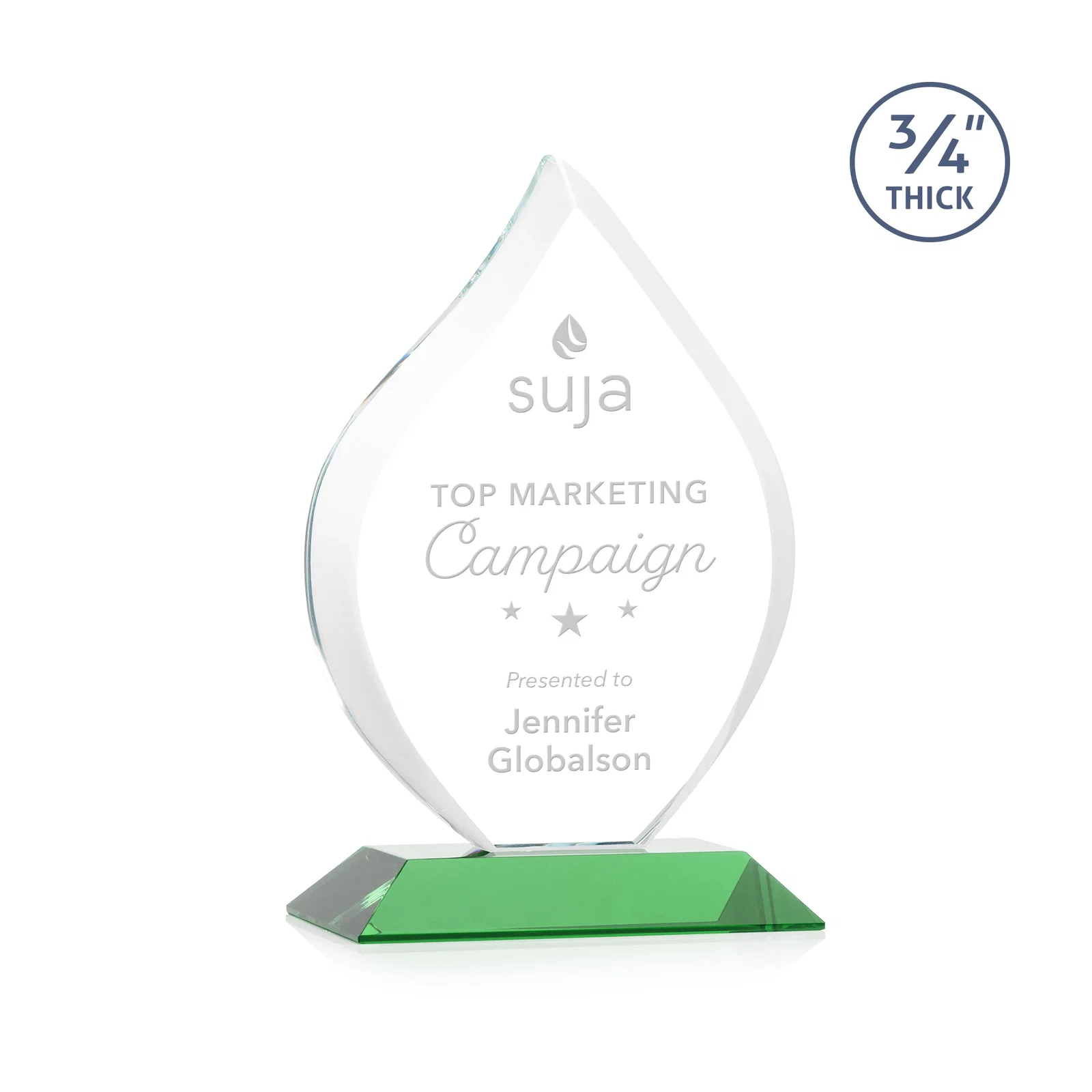 Personalized Starfire Crystal Flame Award With A Mitered Base for service anniversary gifts